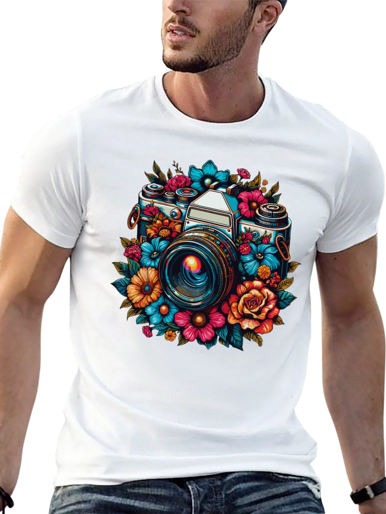 Floral Camera Graphic T-Shirt