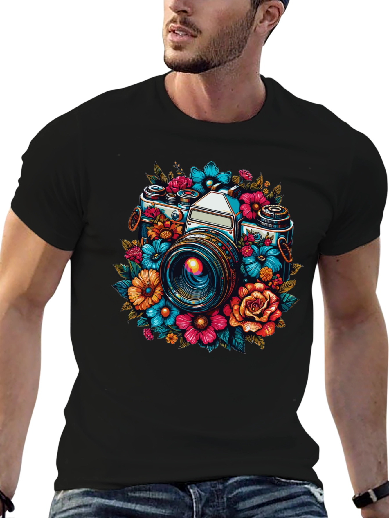 Floral Camera Graphic T-Shirt