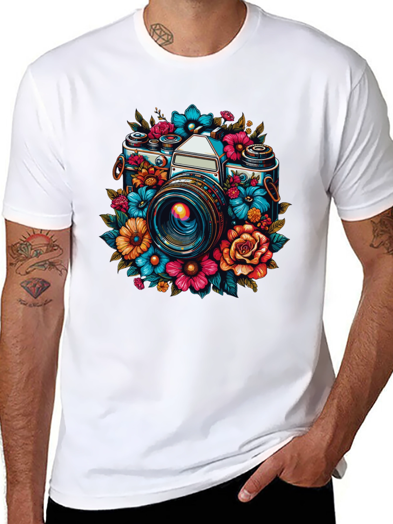 Floral Camera Graphic T-Shirt