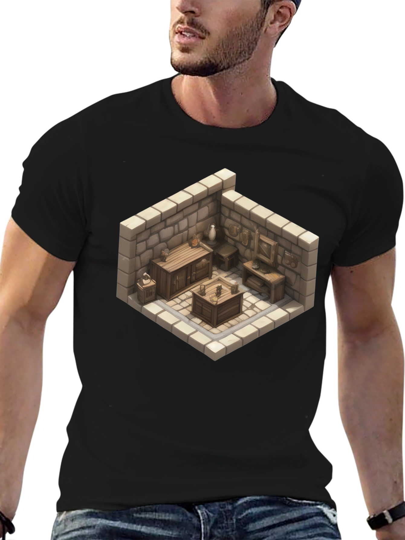 Isometric Dungeon Room Graphic Tee - Gamer Style