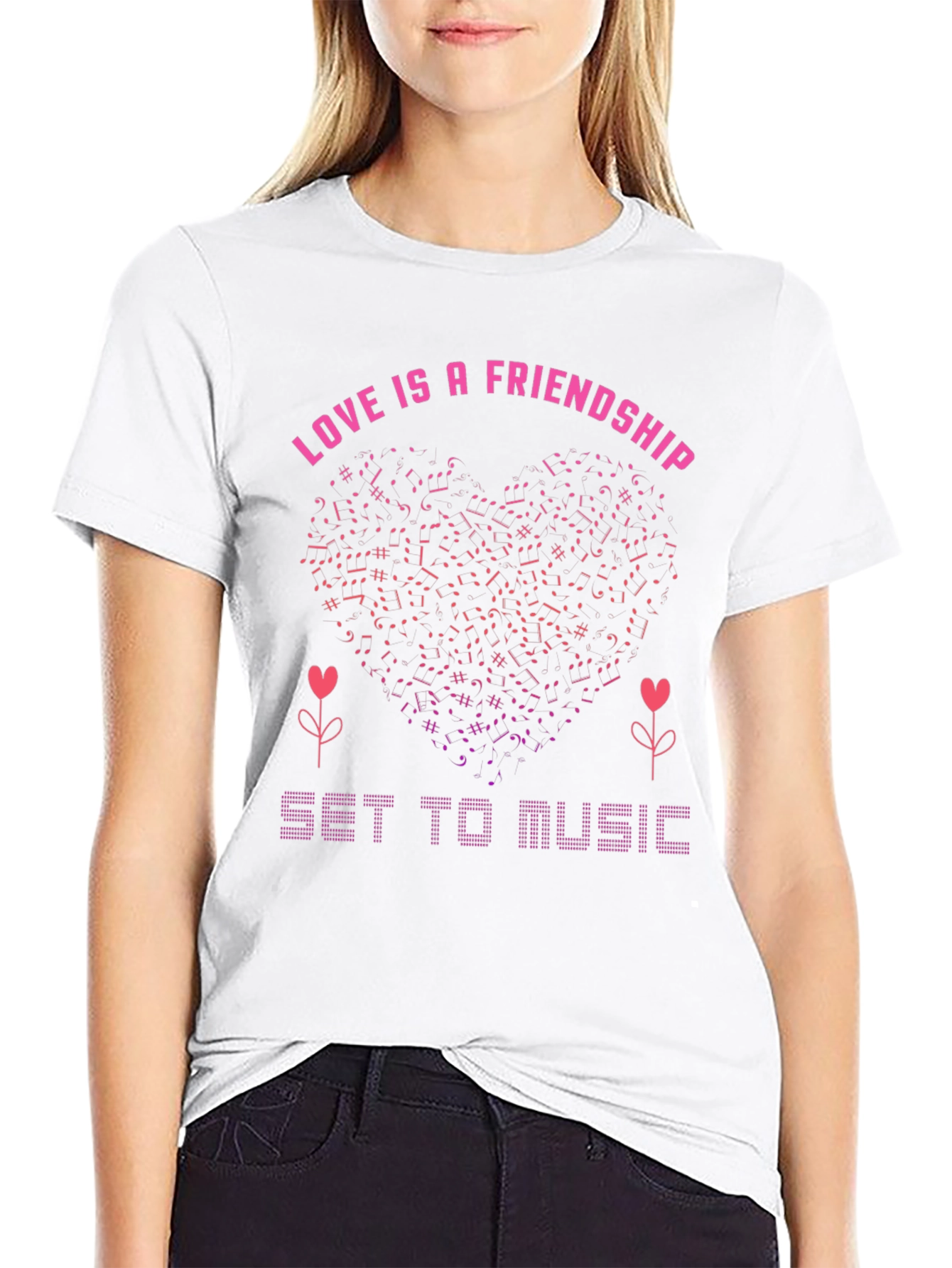 Love & Friendship Music Notes Heart Tee