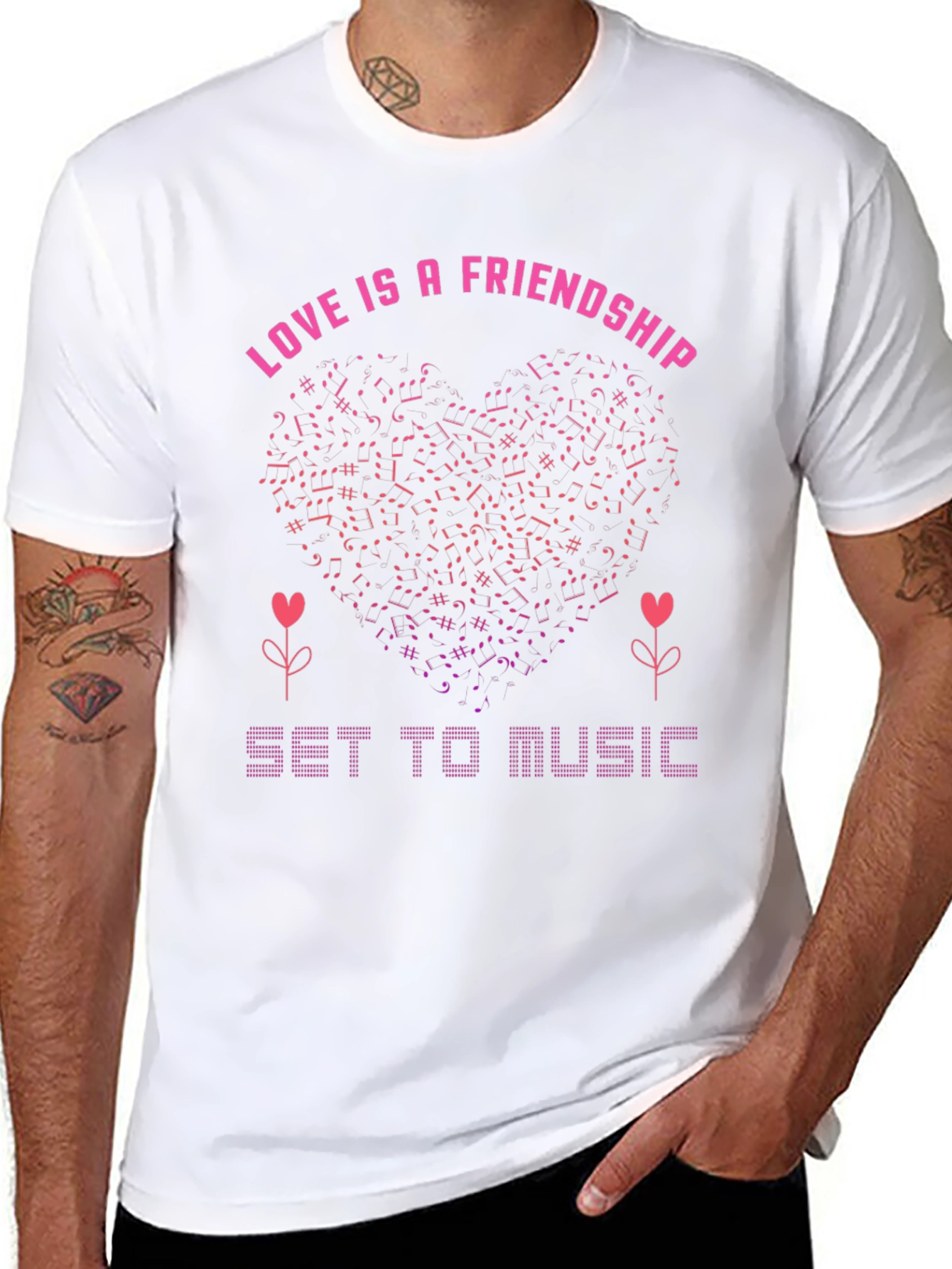 Love & Friendship Music Notes Heart Tee