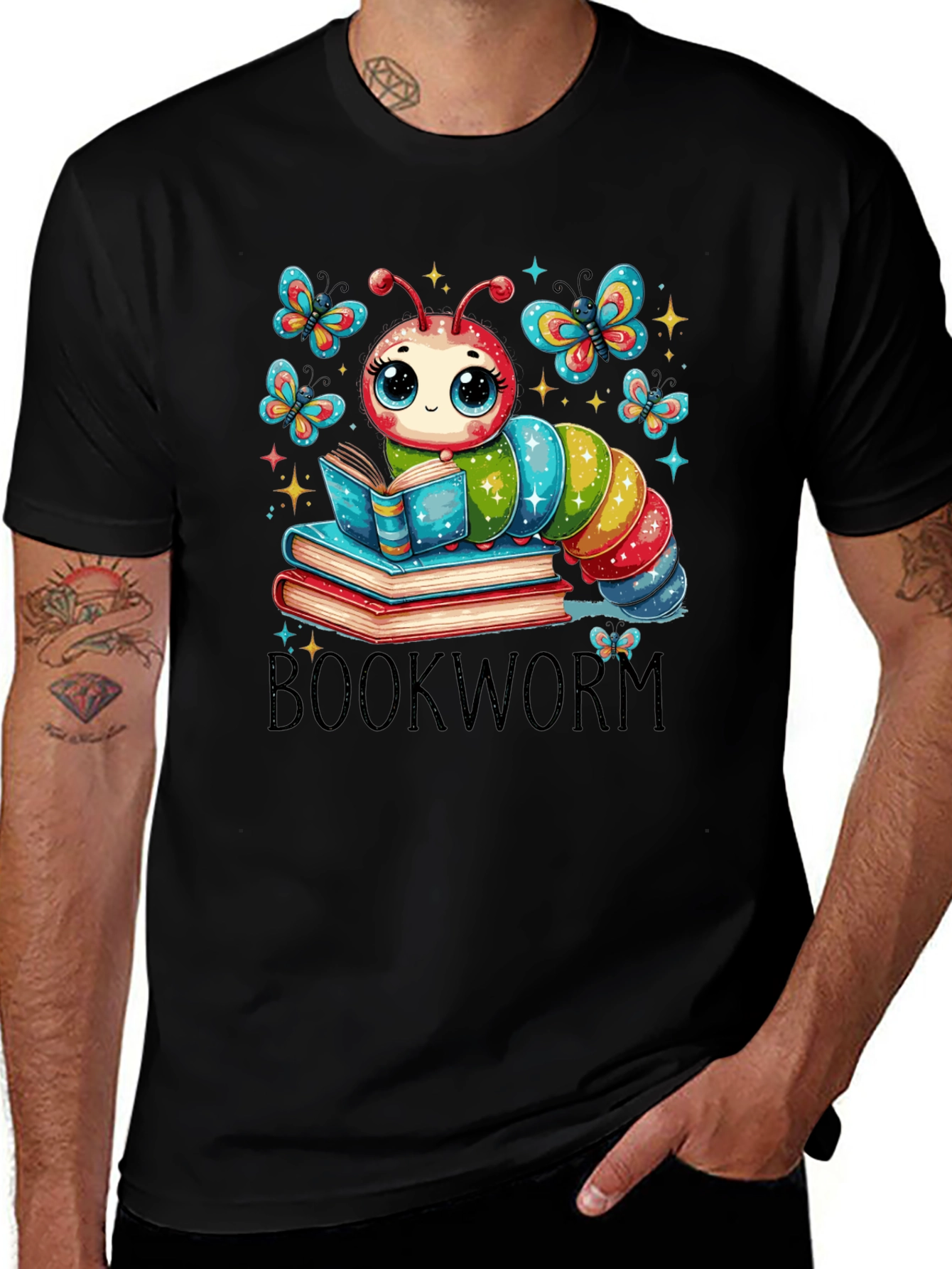 Bookworm T-Shirt: Cute Caterpillar Reading on Books