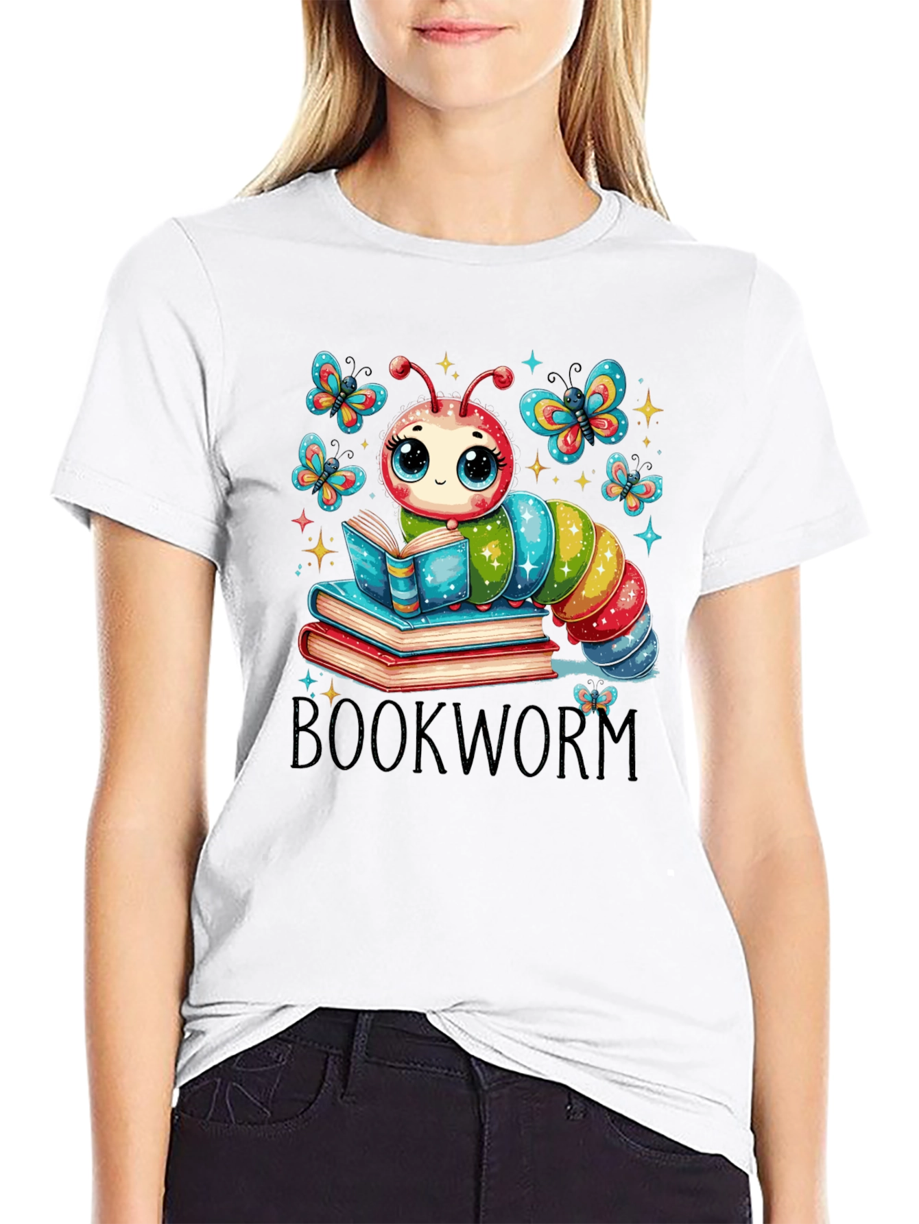 Bookworm T-Shirt: Cute Caterpillar Reading on Books