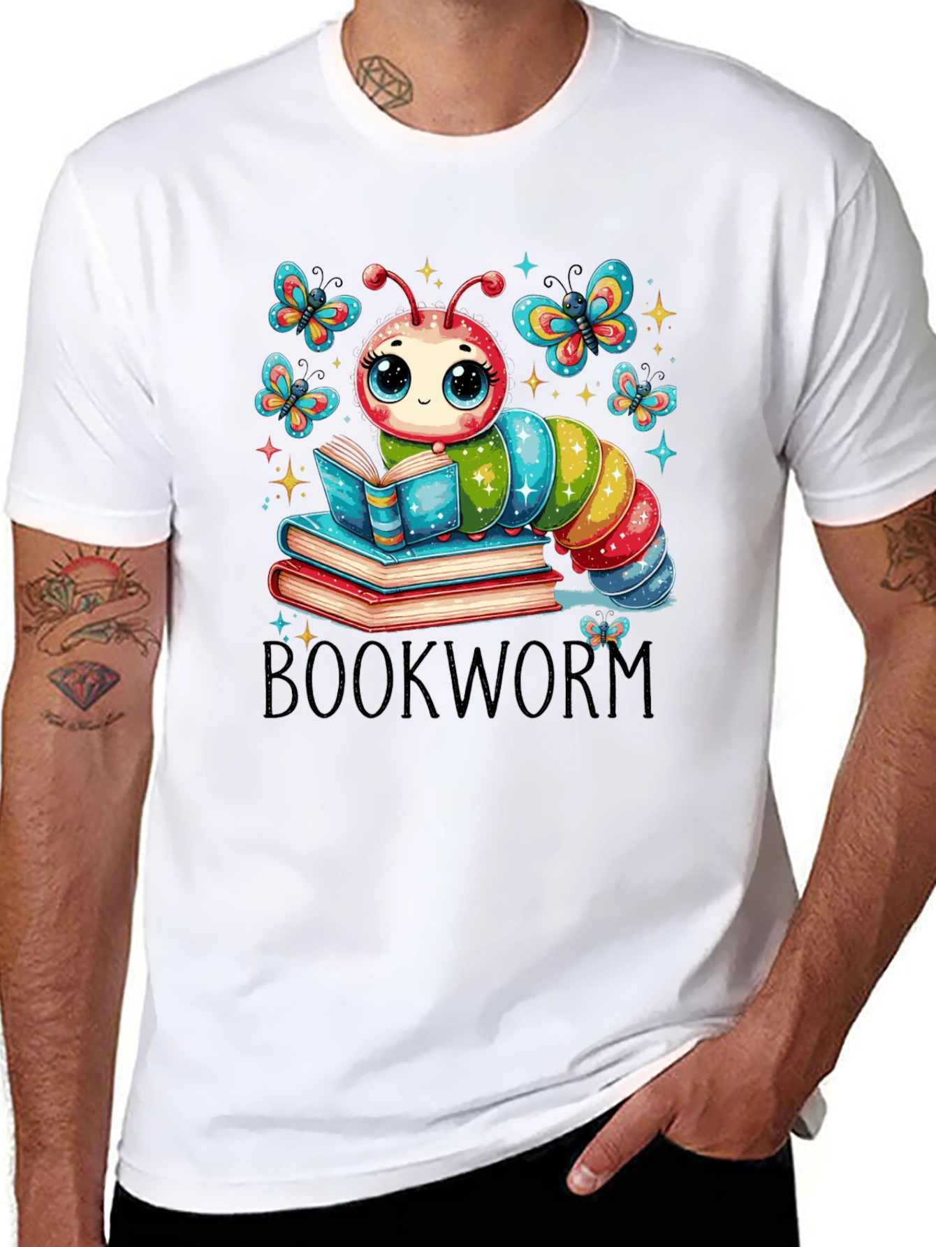 Bookworm T-Shirt: Cute Caterpillar Reading on Books