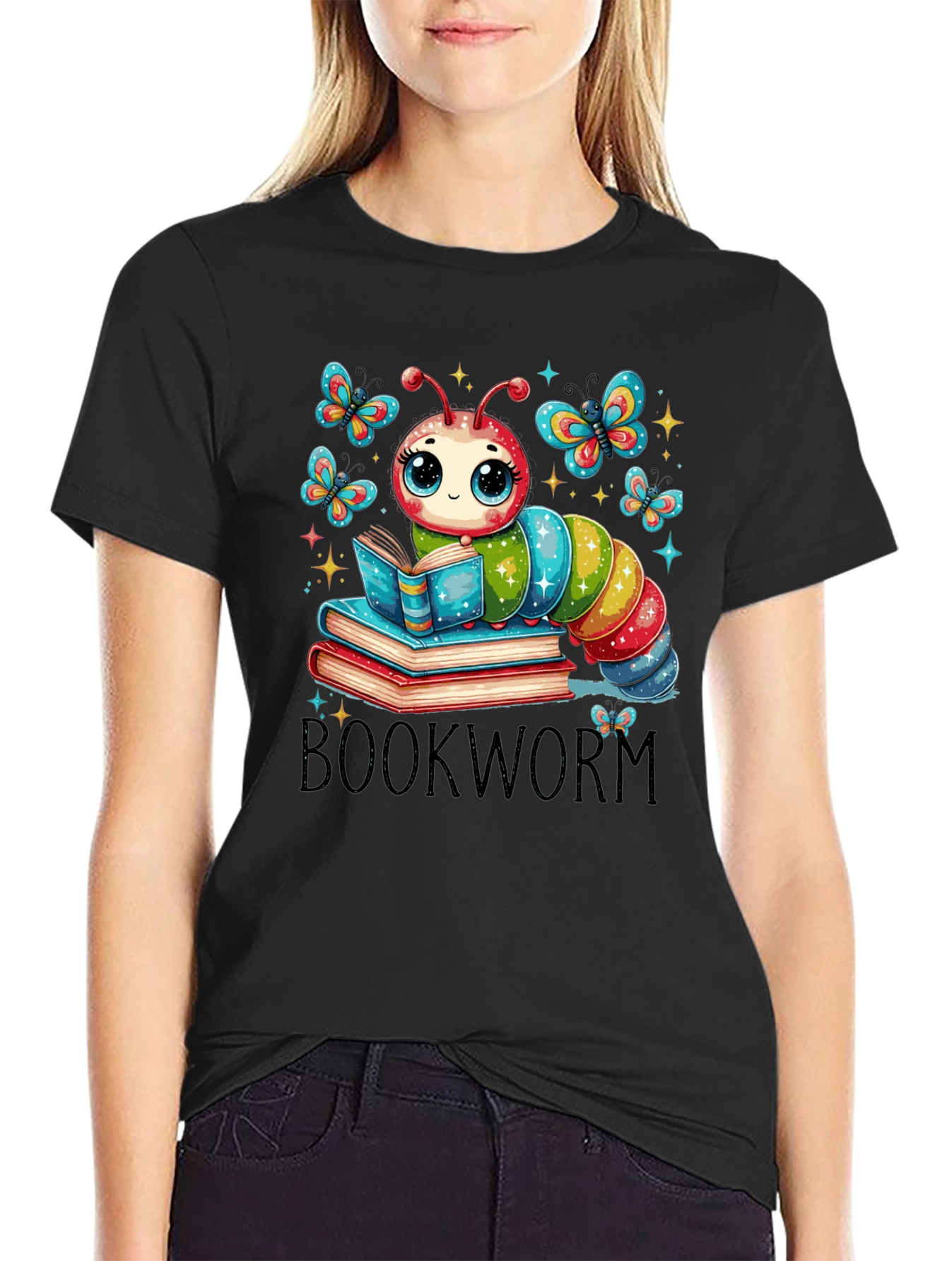 Bookworm T-Shirt: Cute Caterpillar Reading on Books