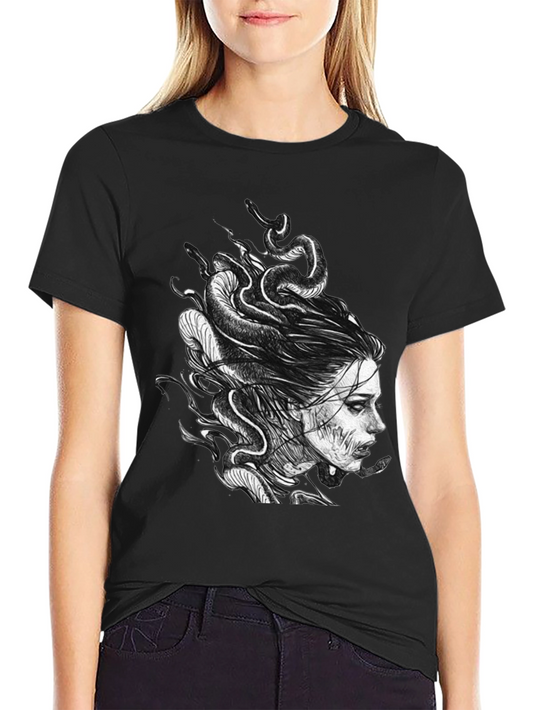 Medusa Graphic Print T-Shirt - Black