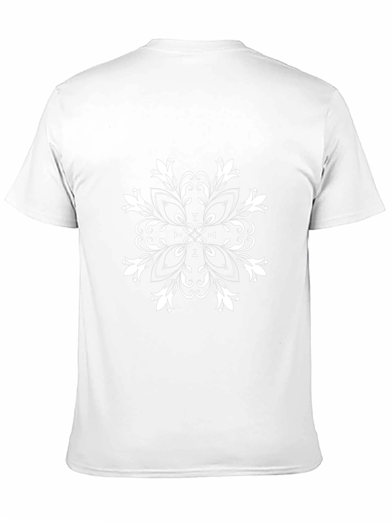 Black T-Shirt with White Floral Mandala Design