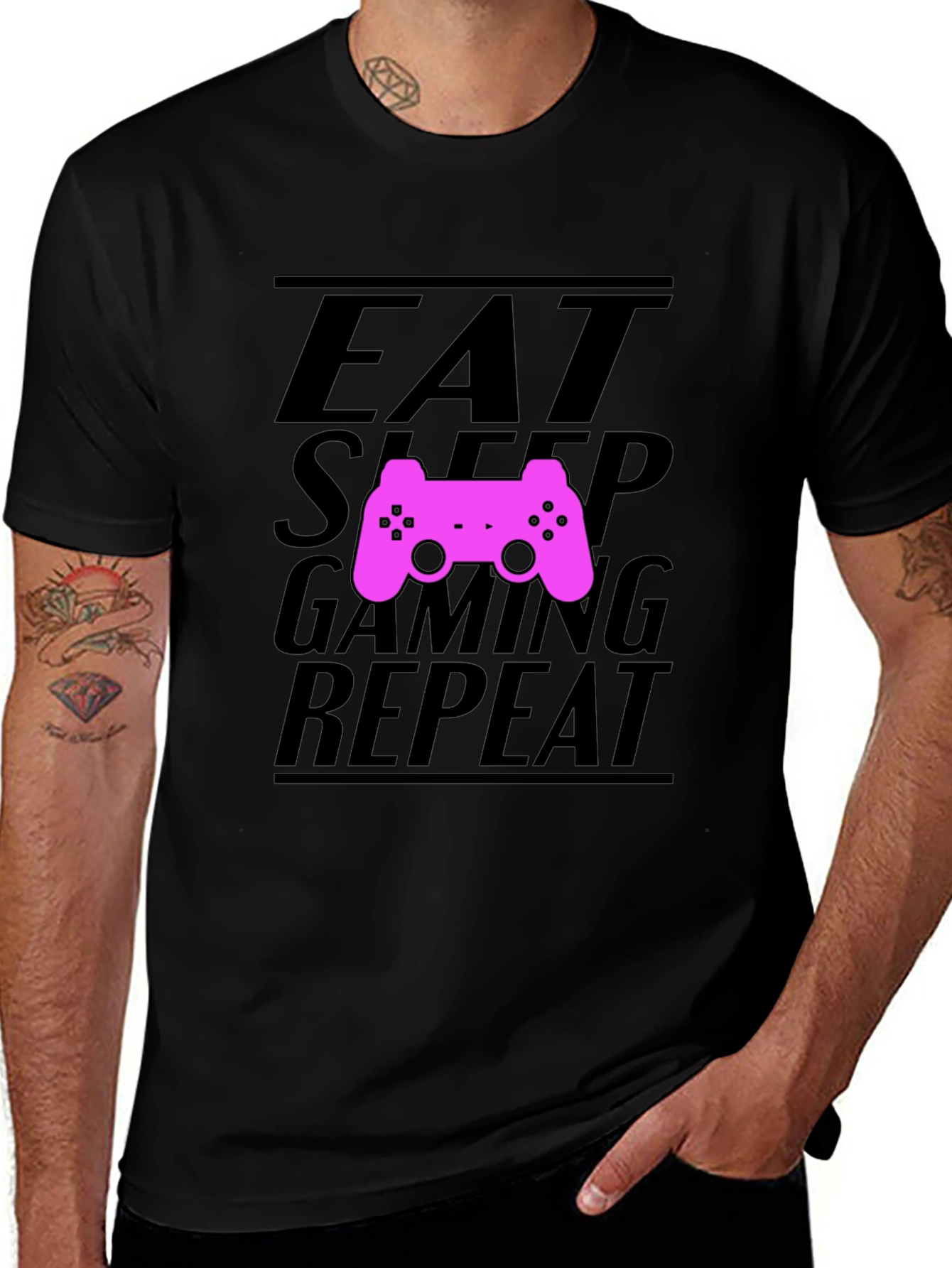 Eat Sleep Gaming Repeat Black T-Shirt