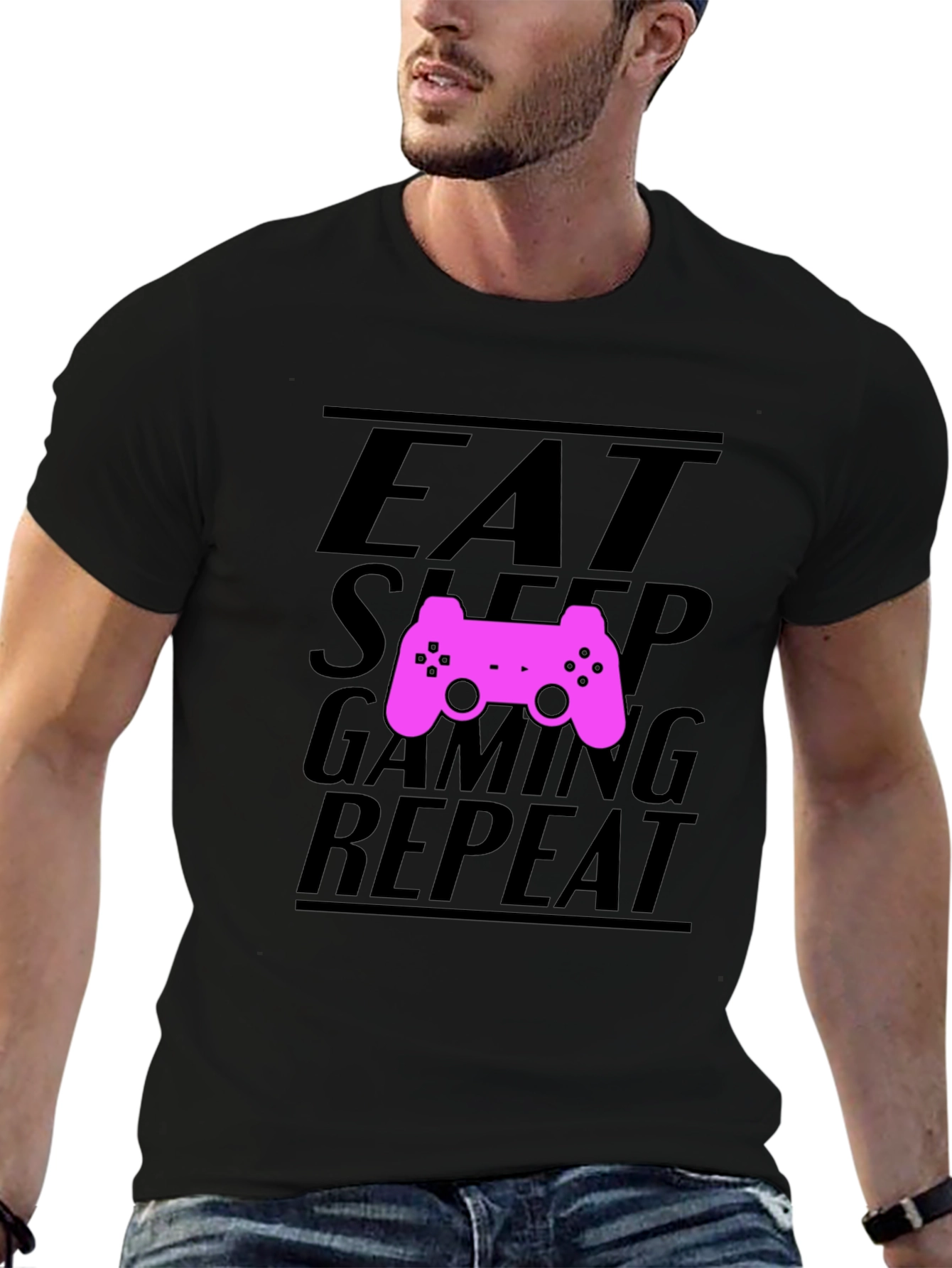 Eat Sleep Gaming Repeat Black T-Shirt