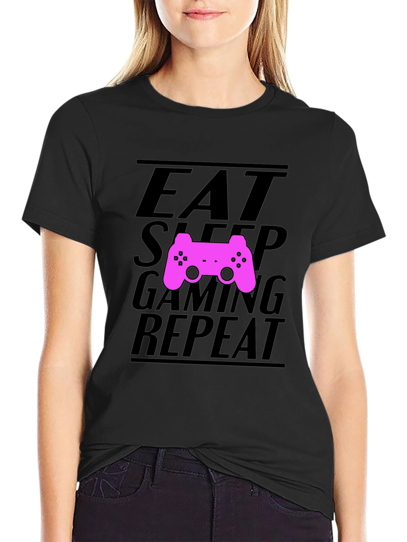 Eat Sleep Gaming Repeat Black T-Shirt