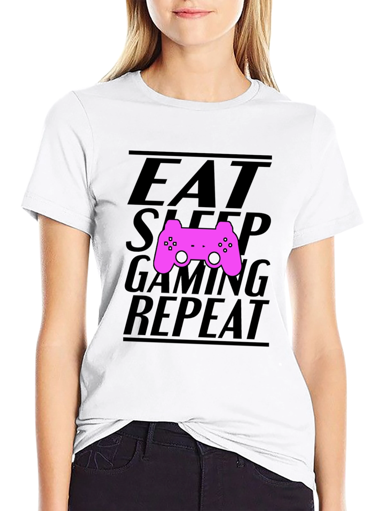 Eat Sleep Gaming Repeat Black T-Shirt