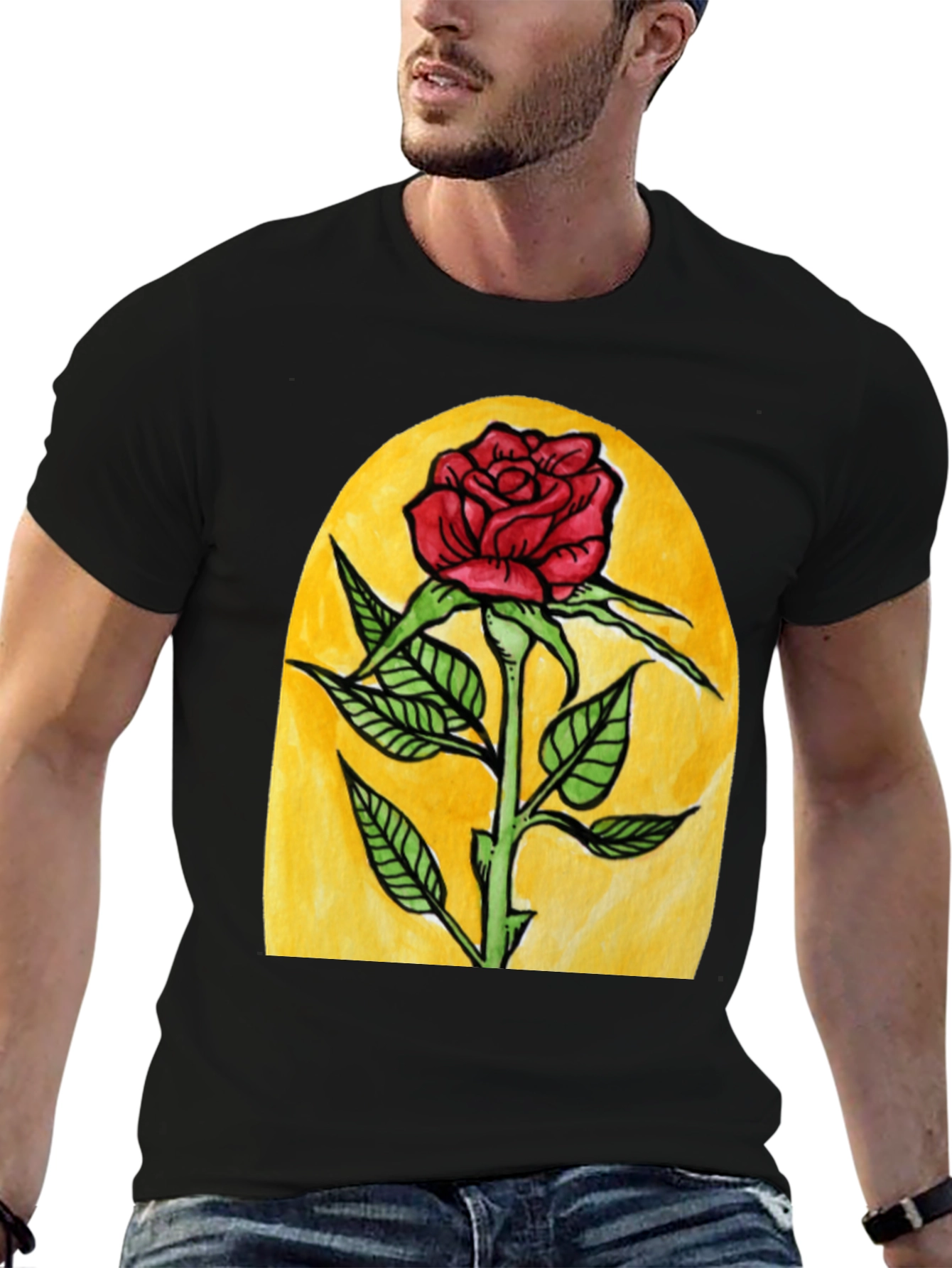 Enchanted Rose Graphic Tee - Black Cotton T-Shirt