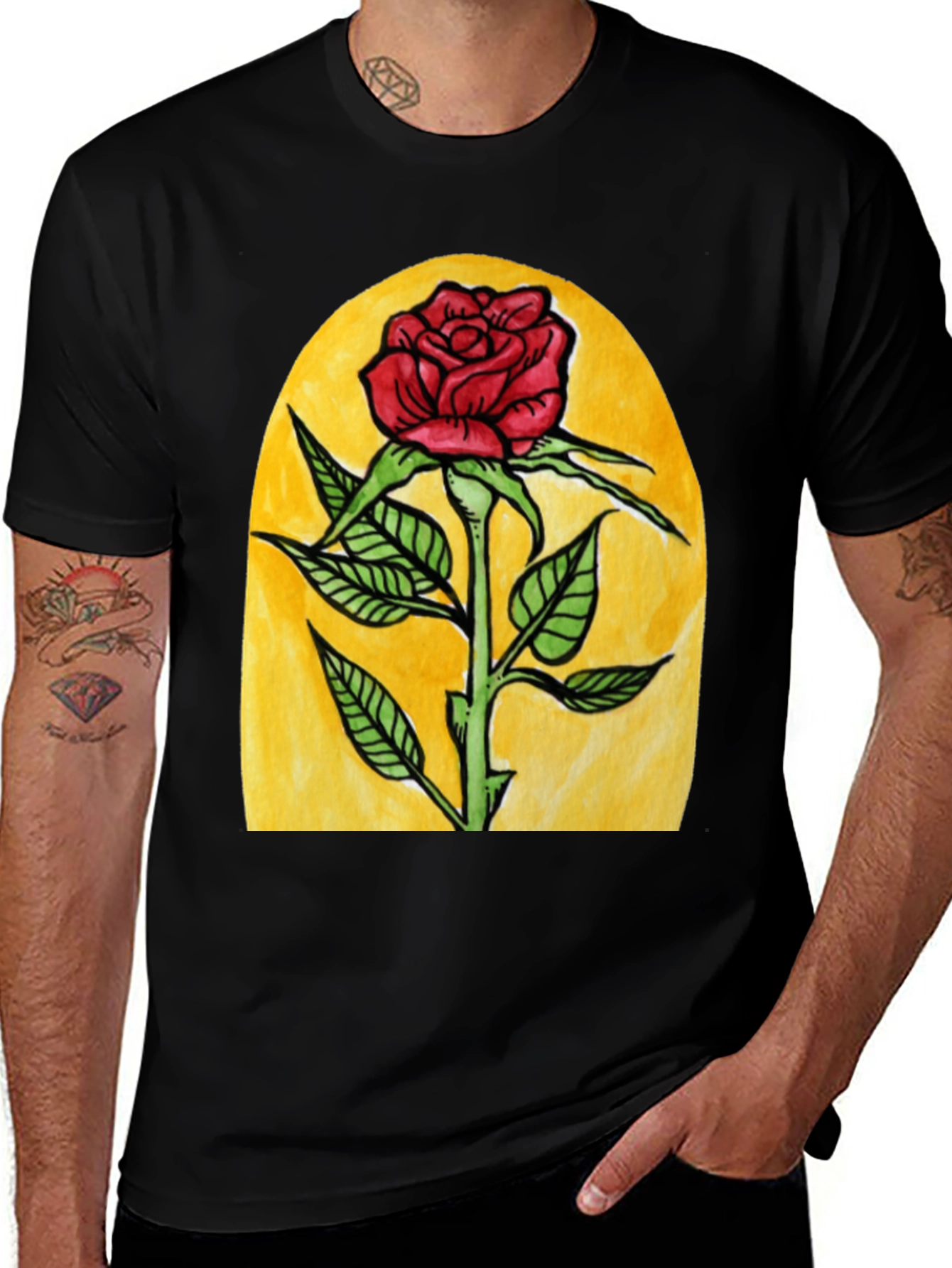 Enchanted Rose Graphic Tee - Black Cotton T-Shirt