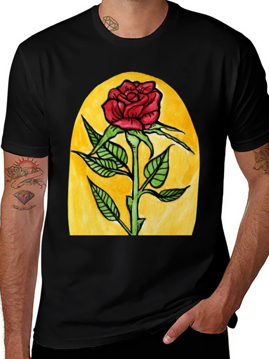 Enchanted Rose Graphic Tee - Black Cotton T-Shirt