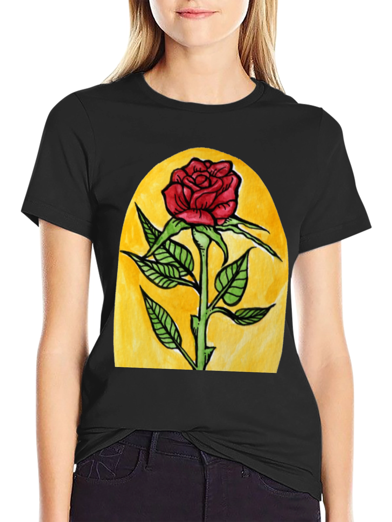 Enchanted Rose Graphic Tee - Black Cotton T-Shirt