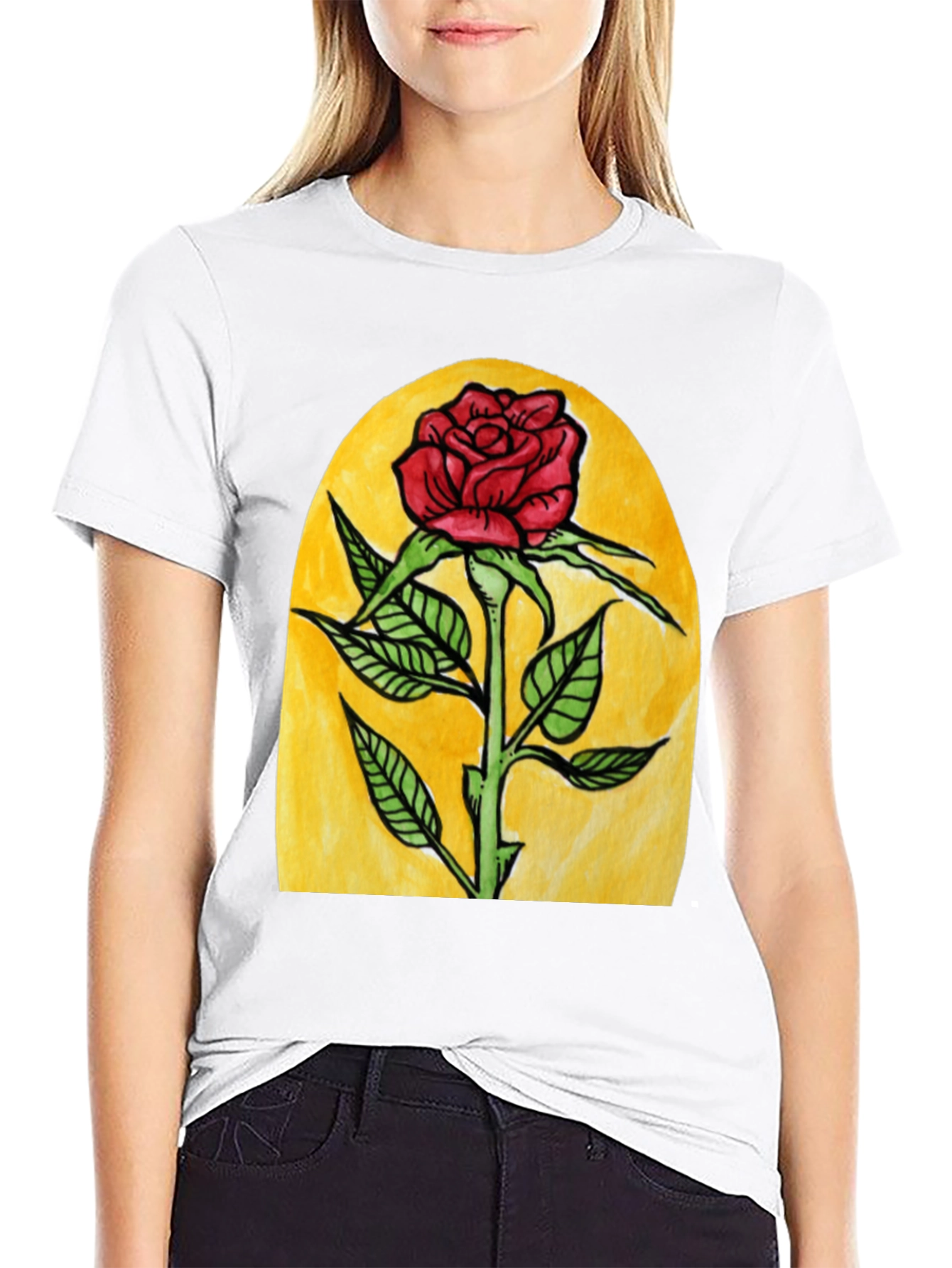 Enchanted Rose Graphic Tee - Black Cotton T-Shirt