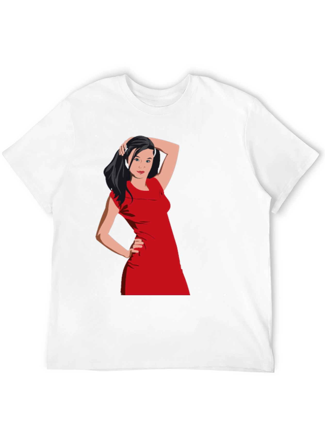 Black T-Shirt with Woman in Red Dress Graphic