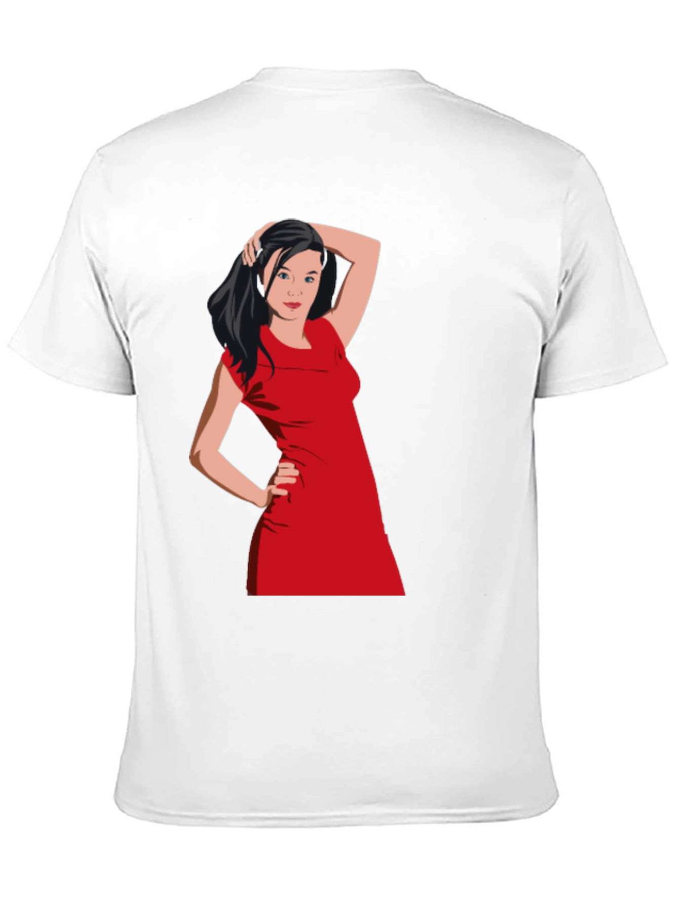 Black T-Shirt with Woman in Red Dress Graphic