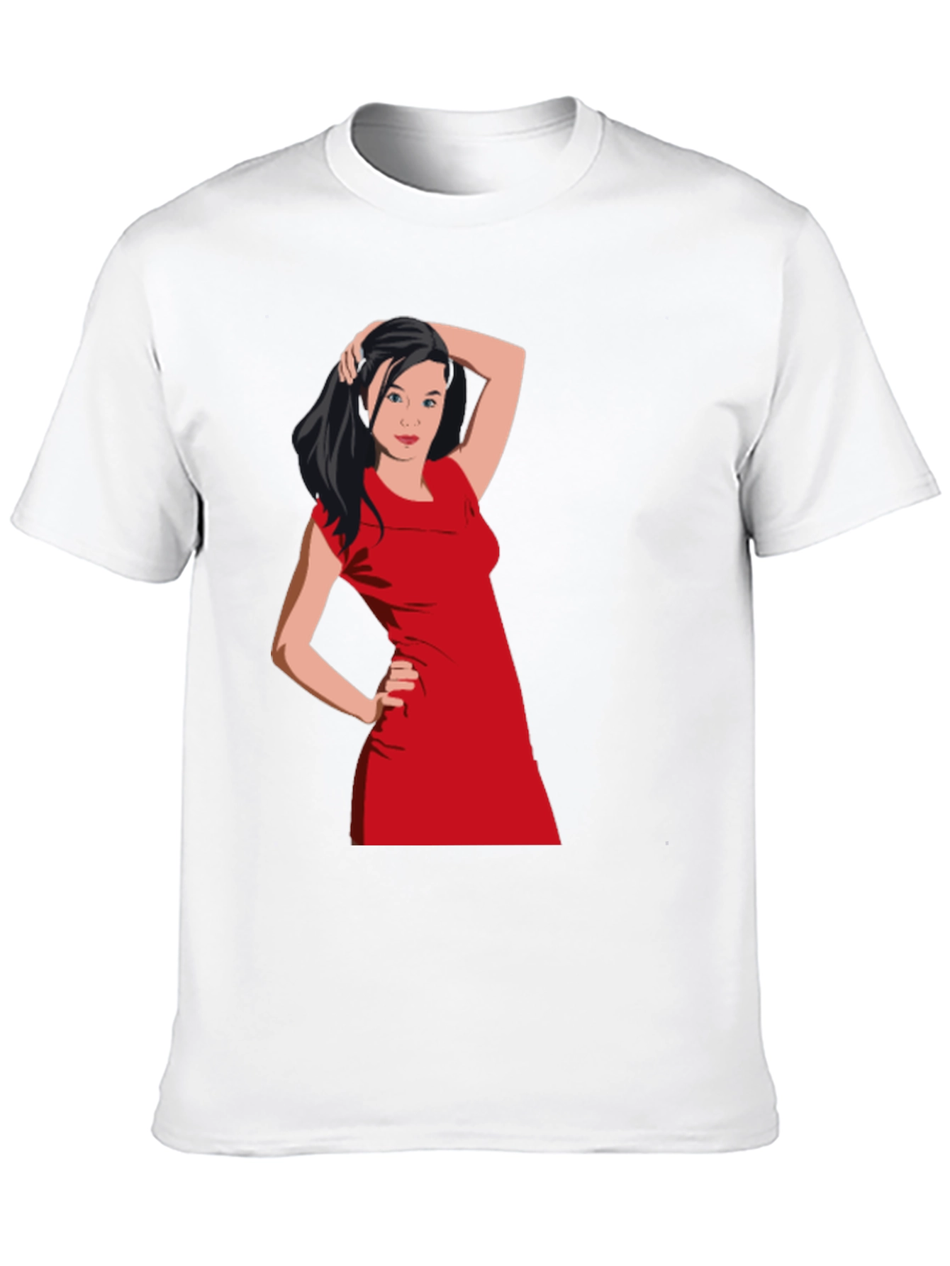 Black T-Shirt with Woman in Red Dress Graphic