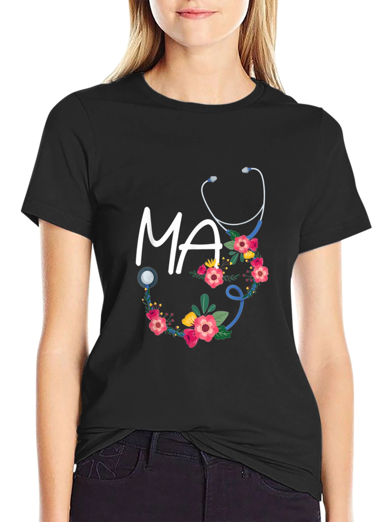 Floral MA Stethoscope T-Shirt