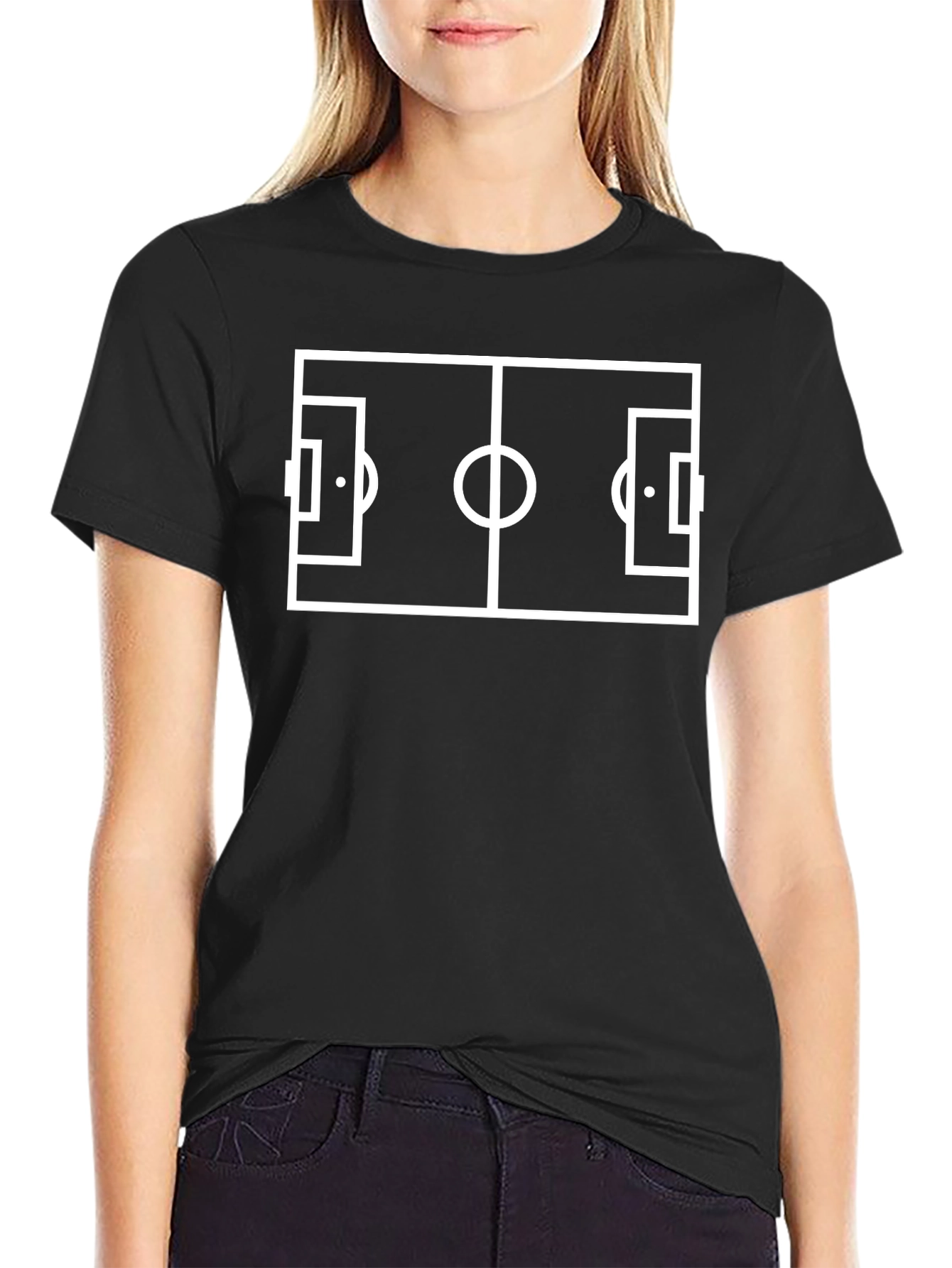Soccer Field Graphic Tee - Black Cotton T-Shirt