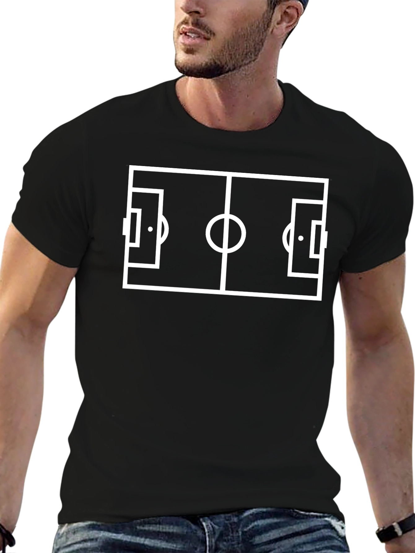 Soccer Field Graphic Tee - Black Cotton T-Shirt