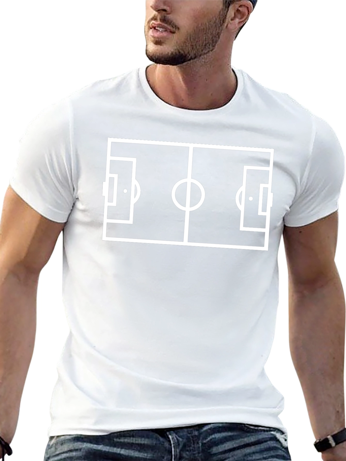 Soccer Field Graphic Tee - Black Cotton T-Shirt