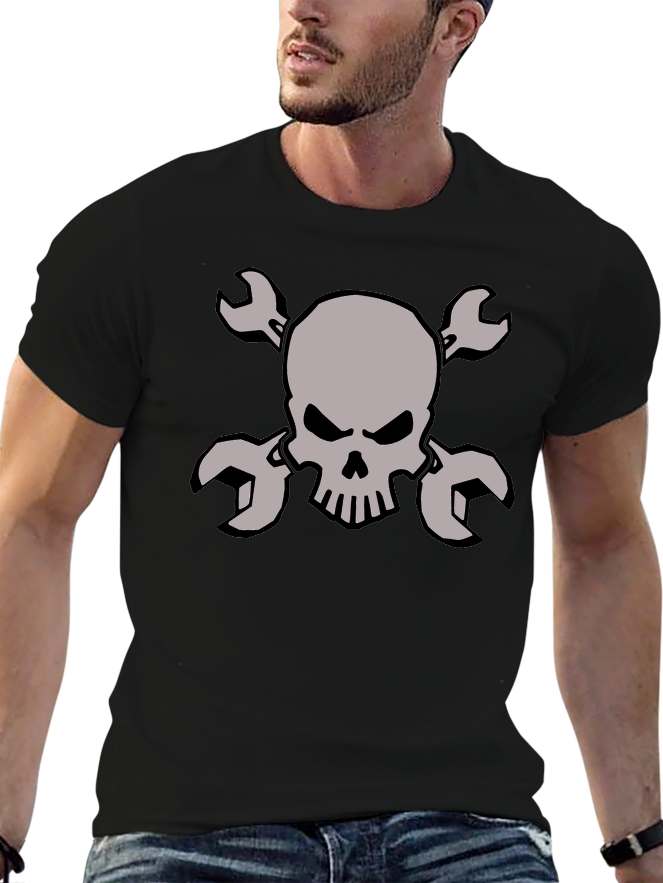 Skull & Wrench Graphic Tee - Mechanic Style