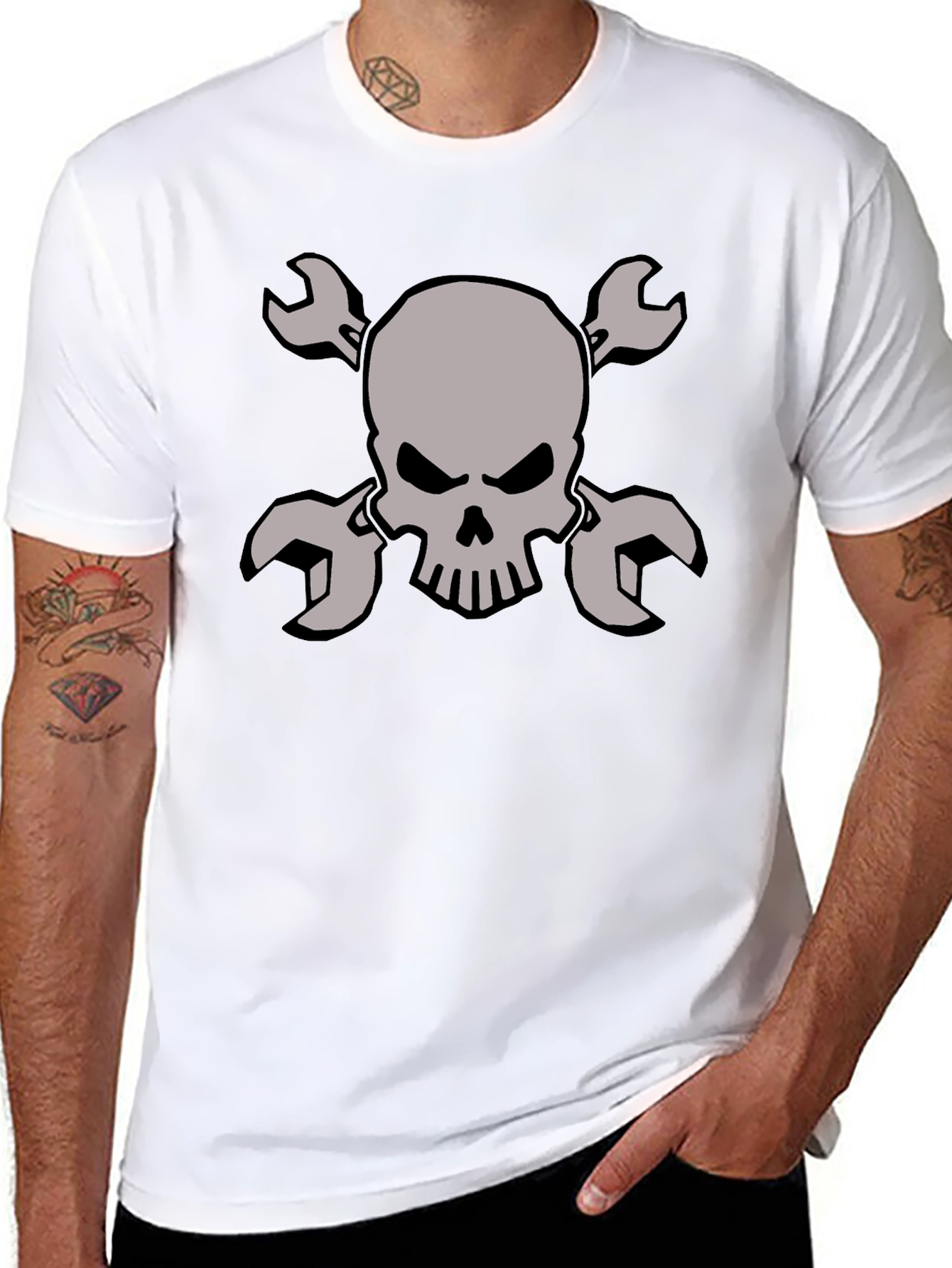 Skull & Wrench Graphic Tee - Mechanic Style