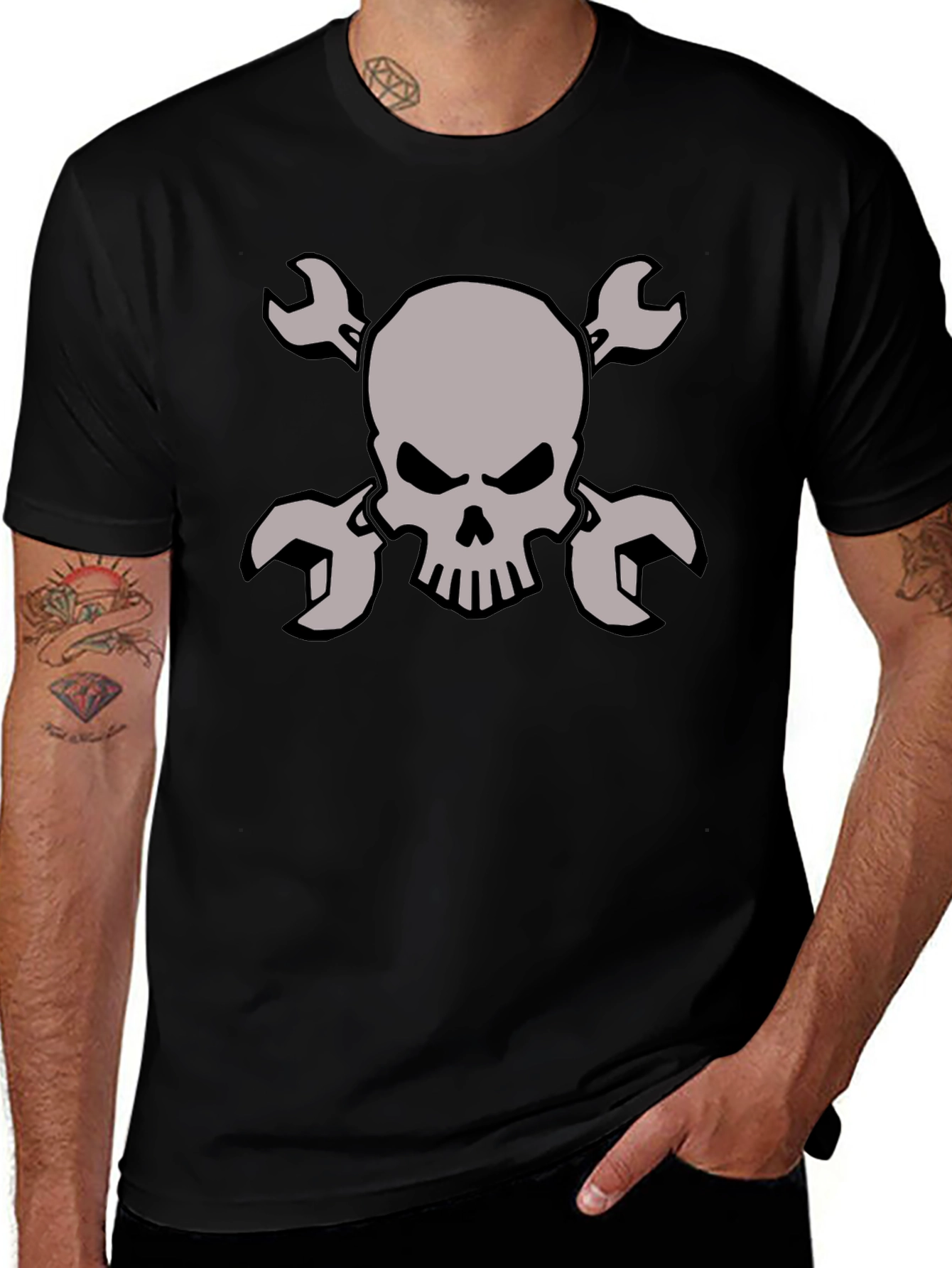 Skull & Wrench Graphic Tee - Mechanic Style