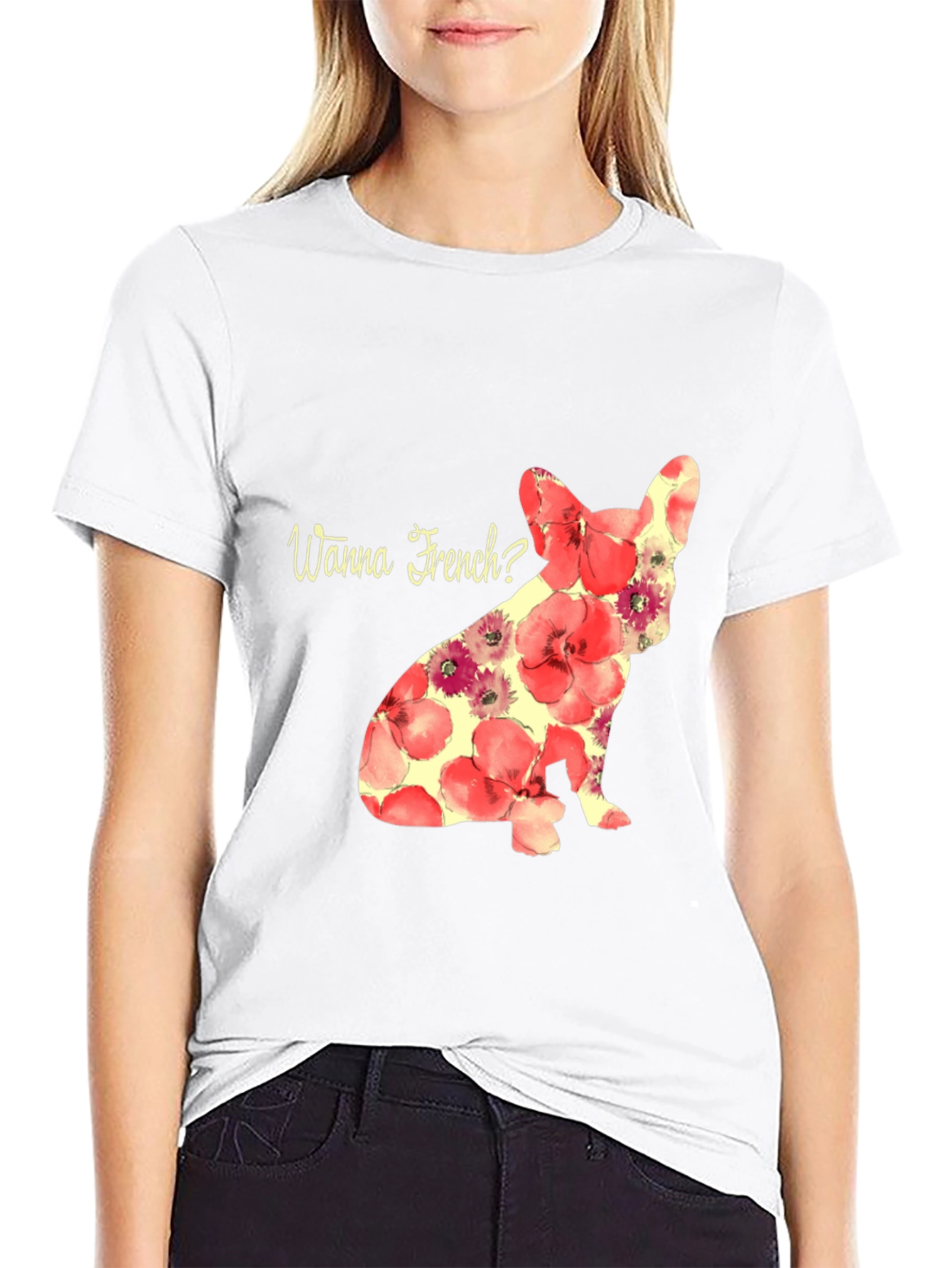 Floral French Bulldog Wanna French T-Shirt