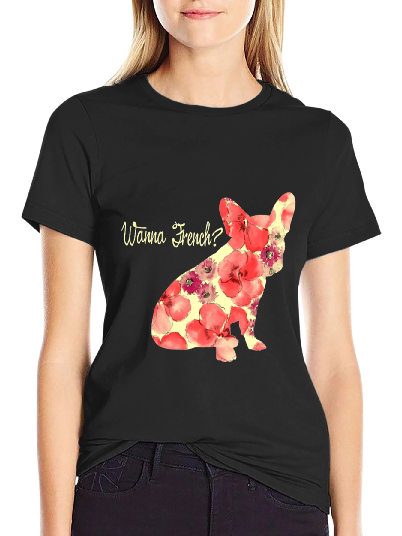Floral French Bulldog Wanna French T-Shirt