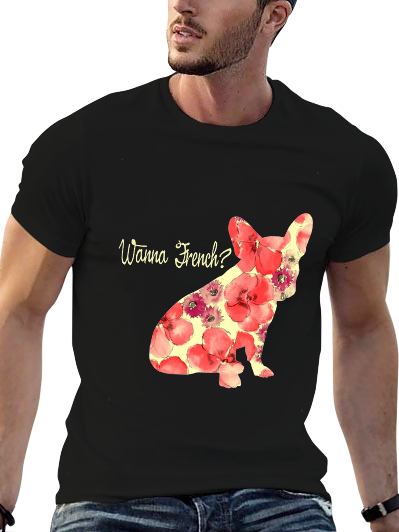 Floral French Bulldog Wanna French T-Shirt