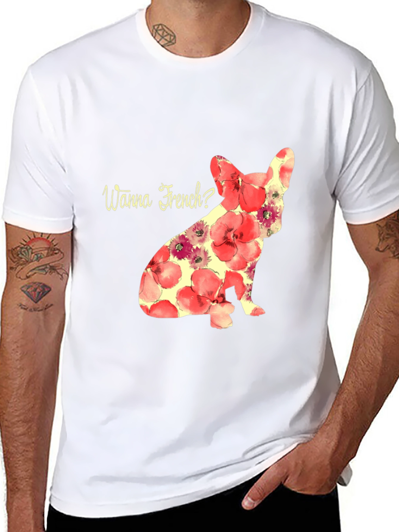 Floral French Bulldog Wanna French T-Shirt