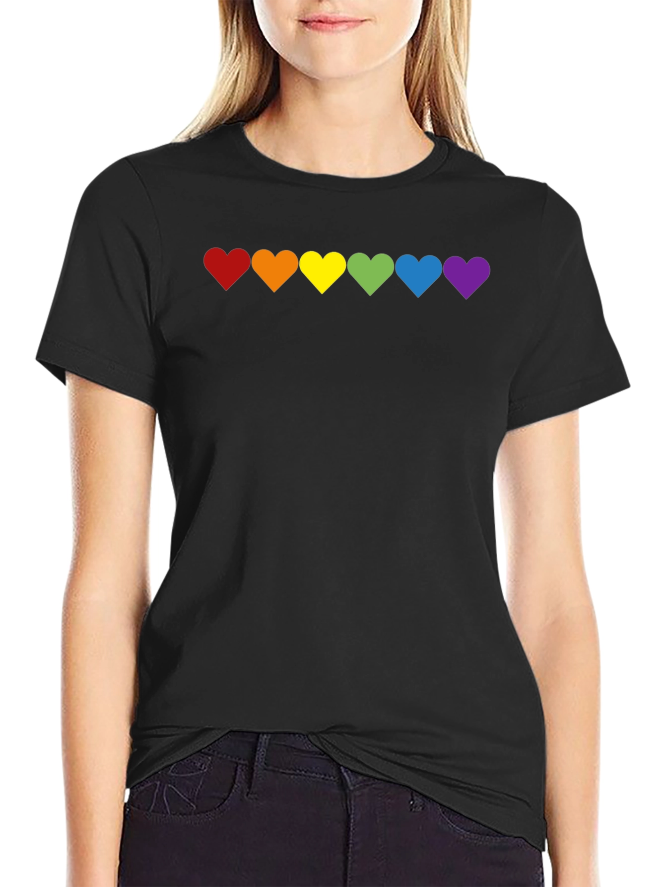 LGBT Pride Rainbow Hearts Black T-Shirt