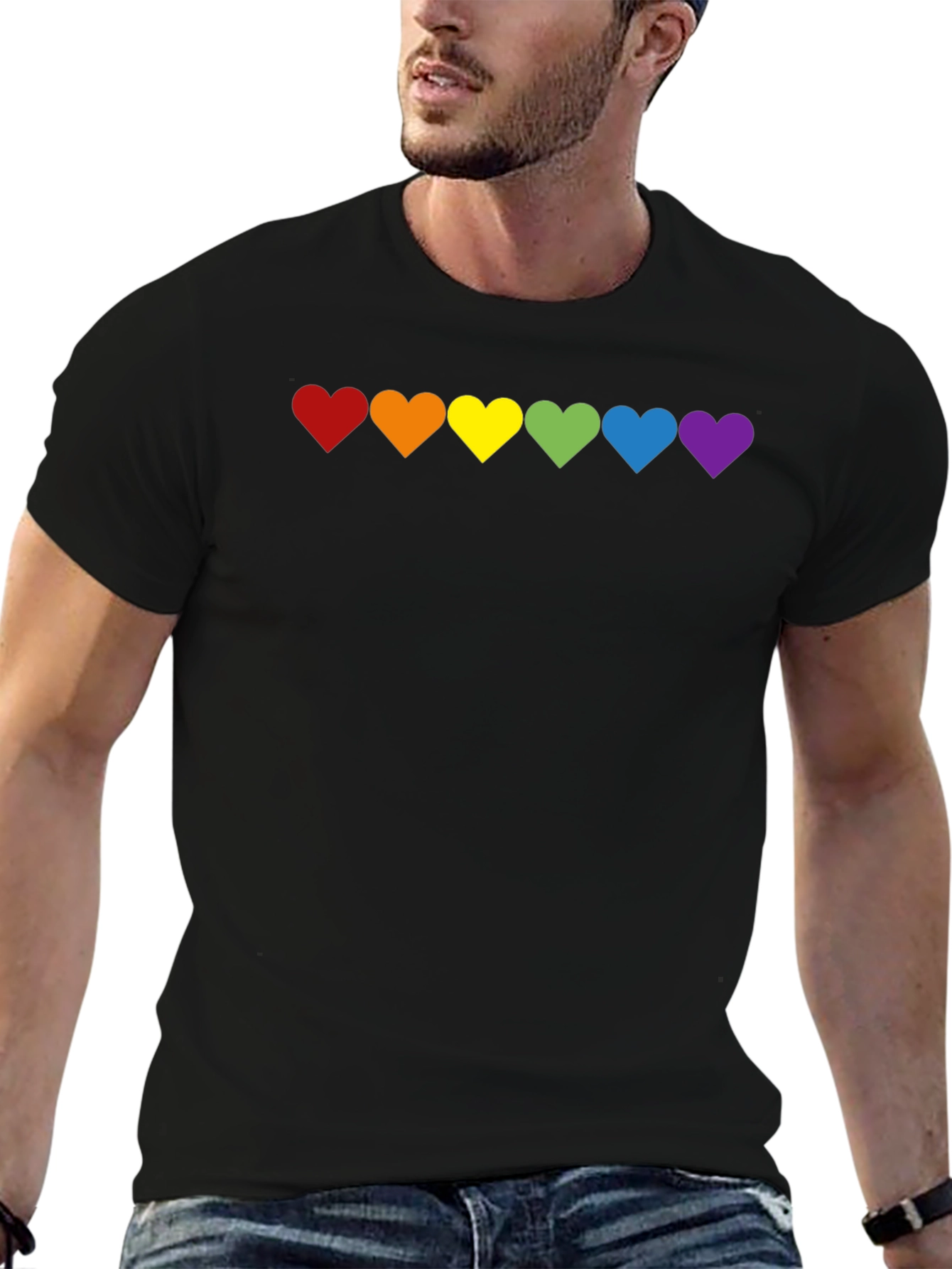 LGBT Pride Rainbow Hearts Black T-Shirt