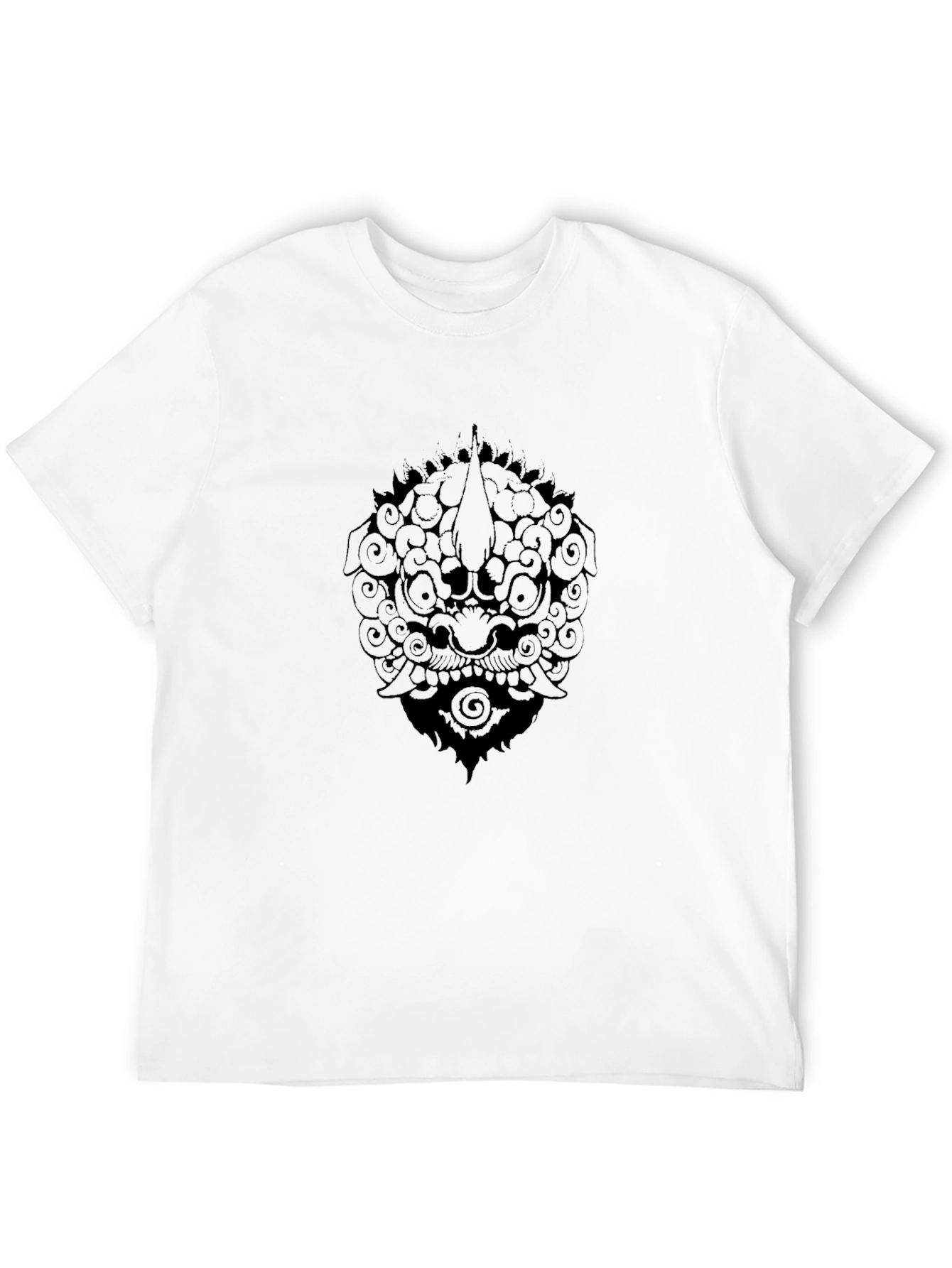 Black Graphic Tee: Foo Dog Design