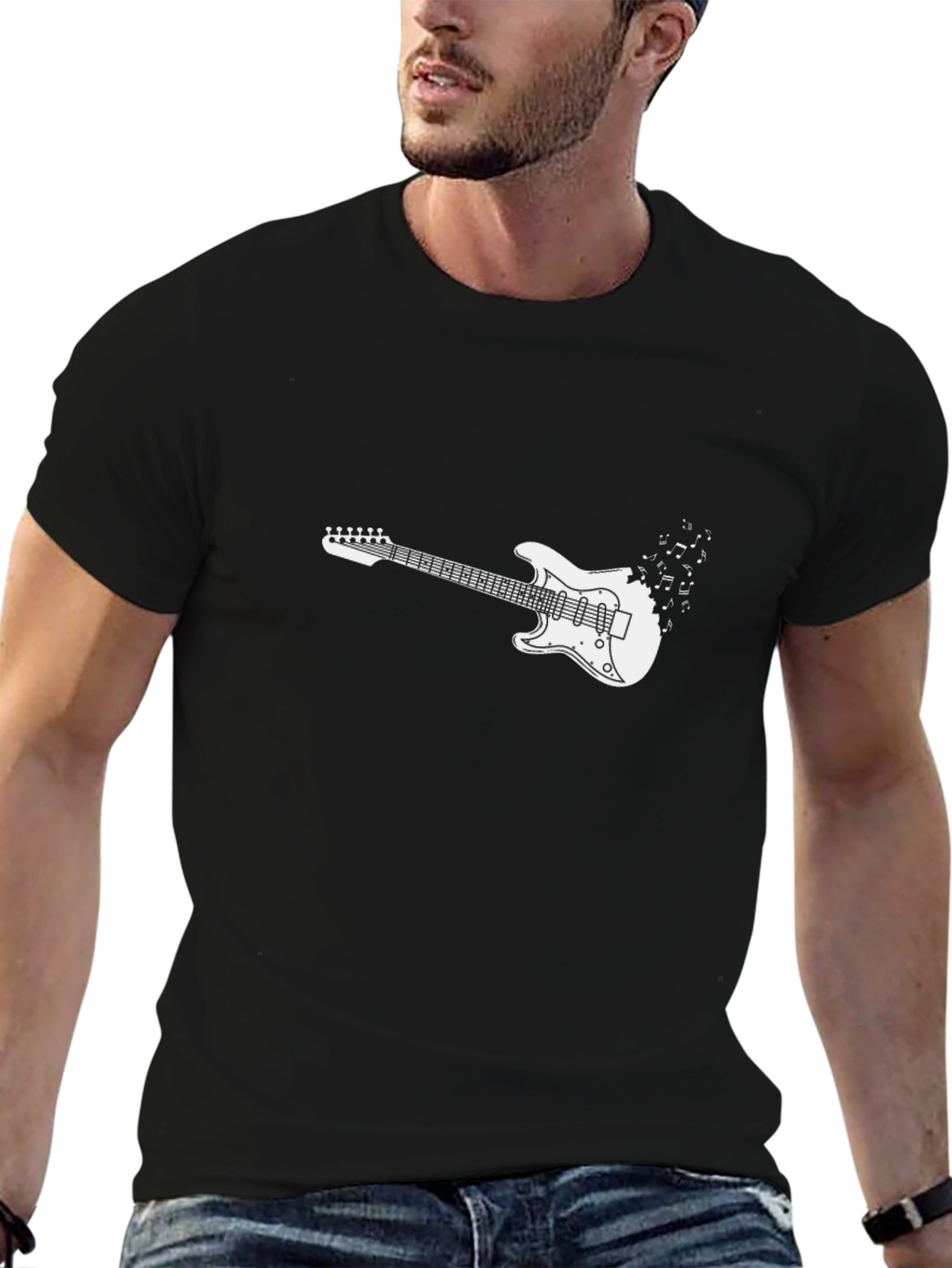 Electric Guitar Graphic Tee - Black Cotton Comfort