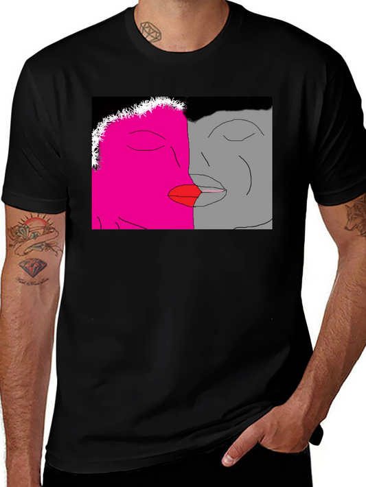 Unique Artistic Black T-Shirt with Kissing Faces Design