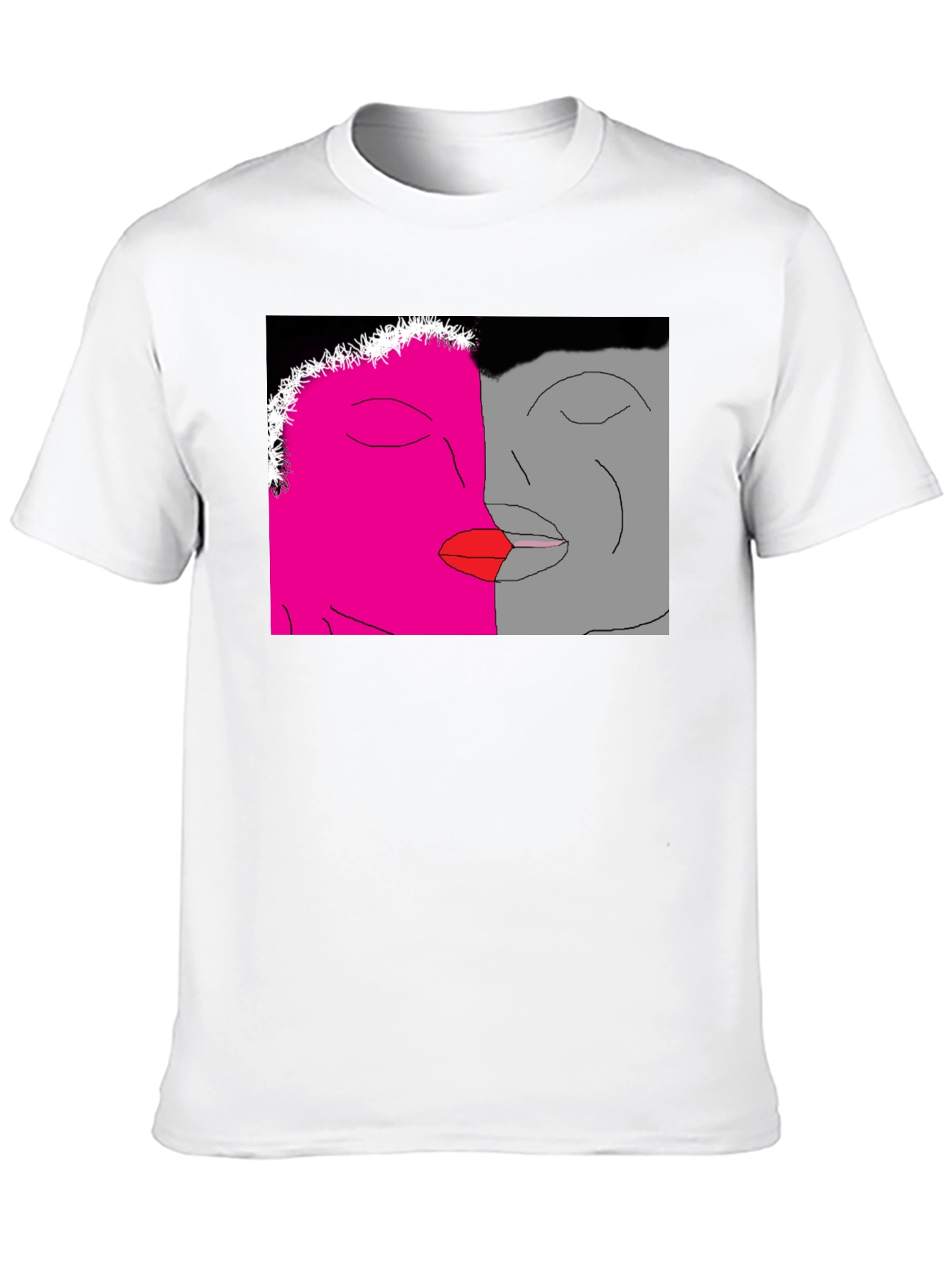 Unique Artistic Black T-Shirt with Kissing Faces Design