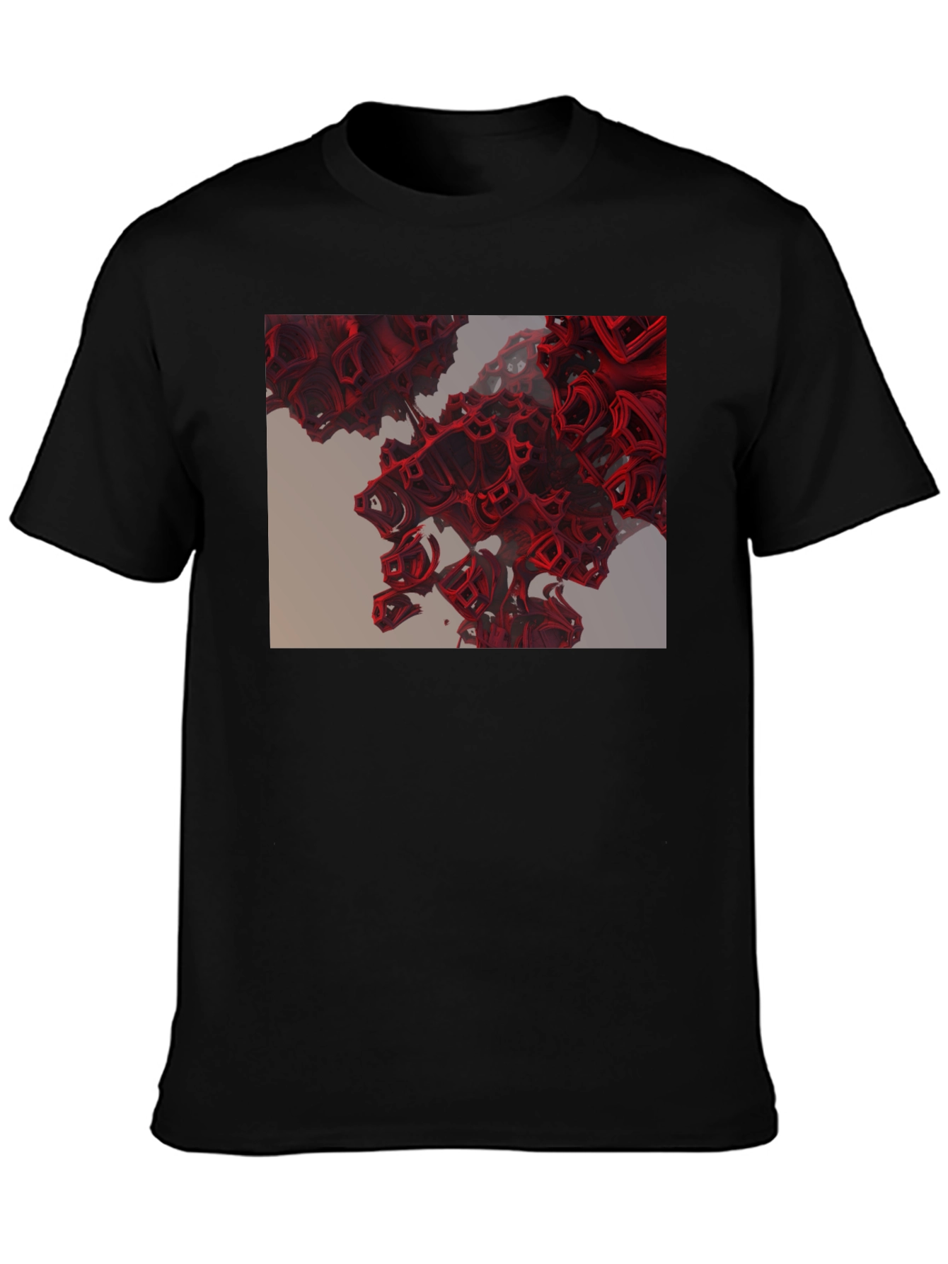 Abstract Red Cube Design Black T-Shirt
