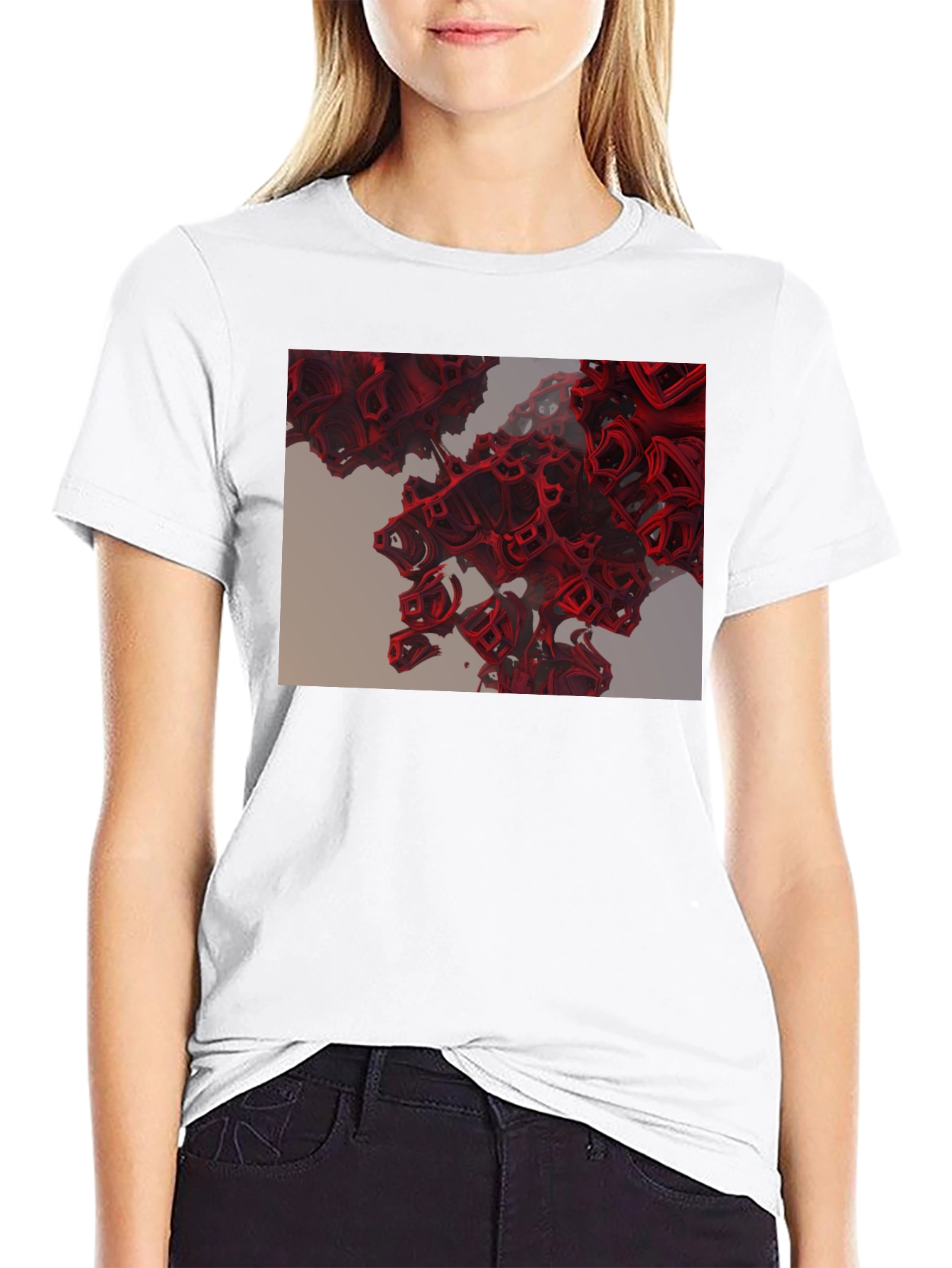 Abstract Red Cube Design Black T-Shirt