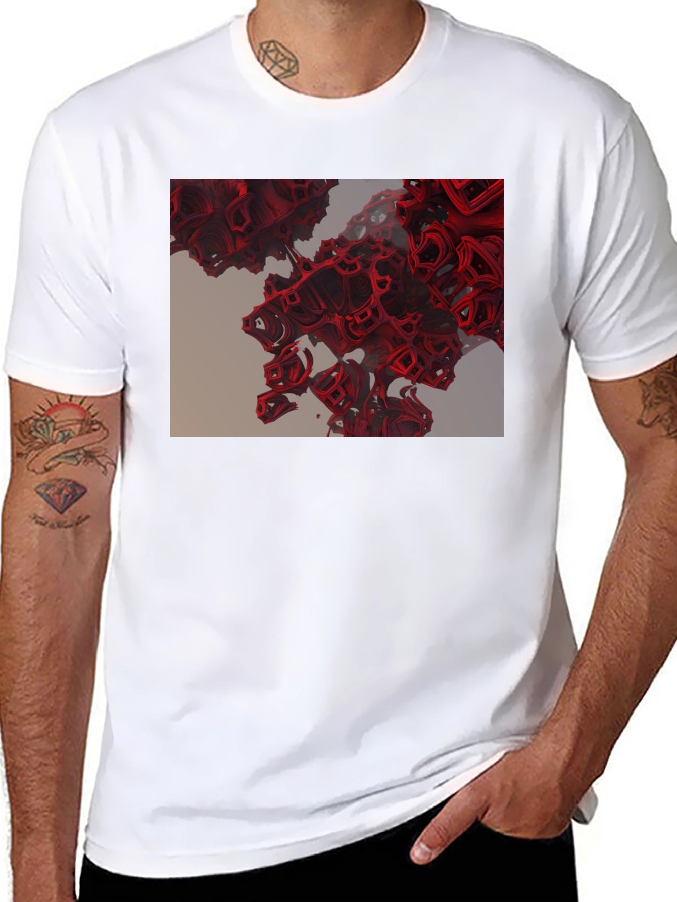 Abstract Red Cube Design Black T-Shirt