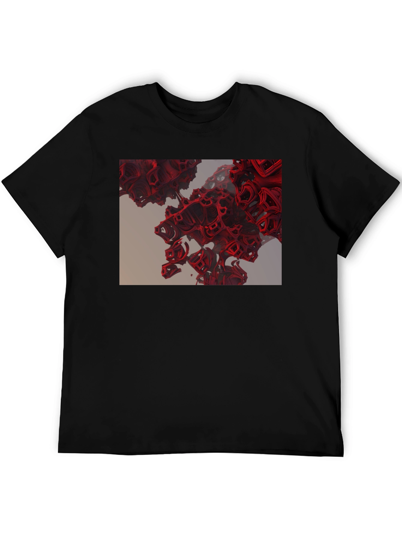 Abstract Red Cube Design Black T-Shirt