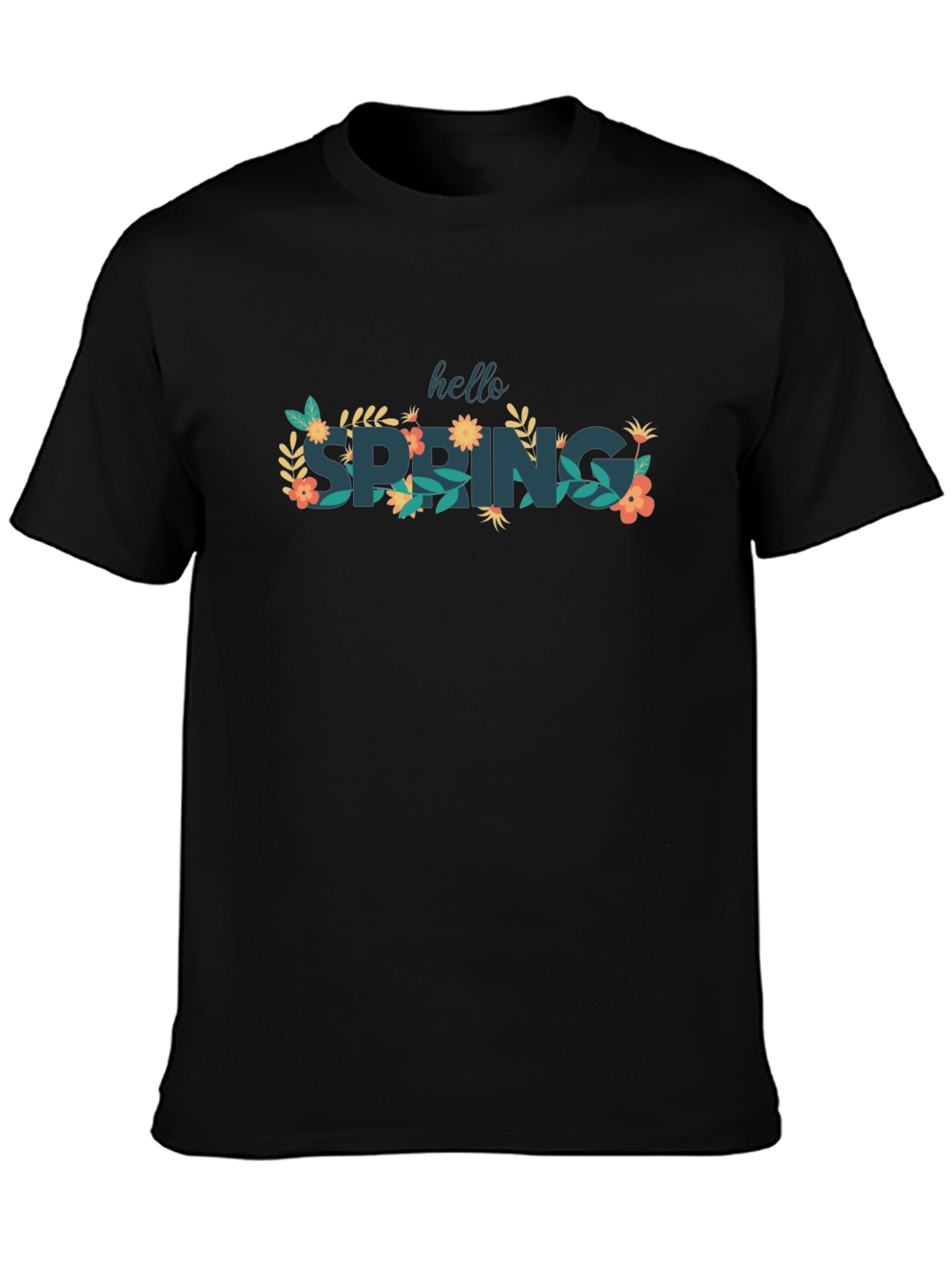 Hello Spring Black Graphic T-Shirt