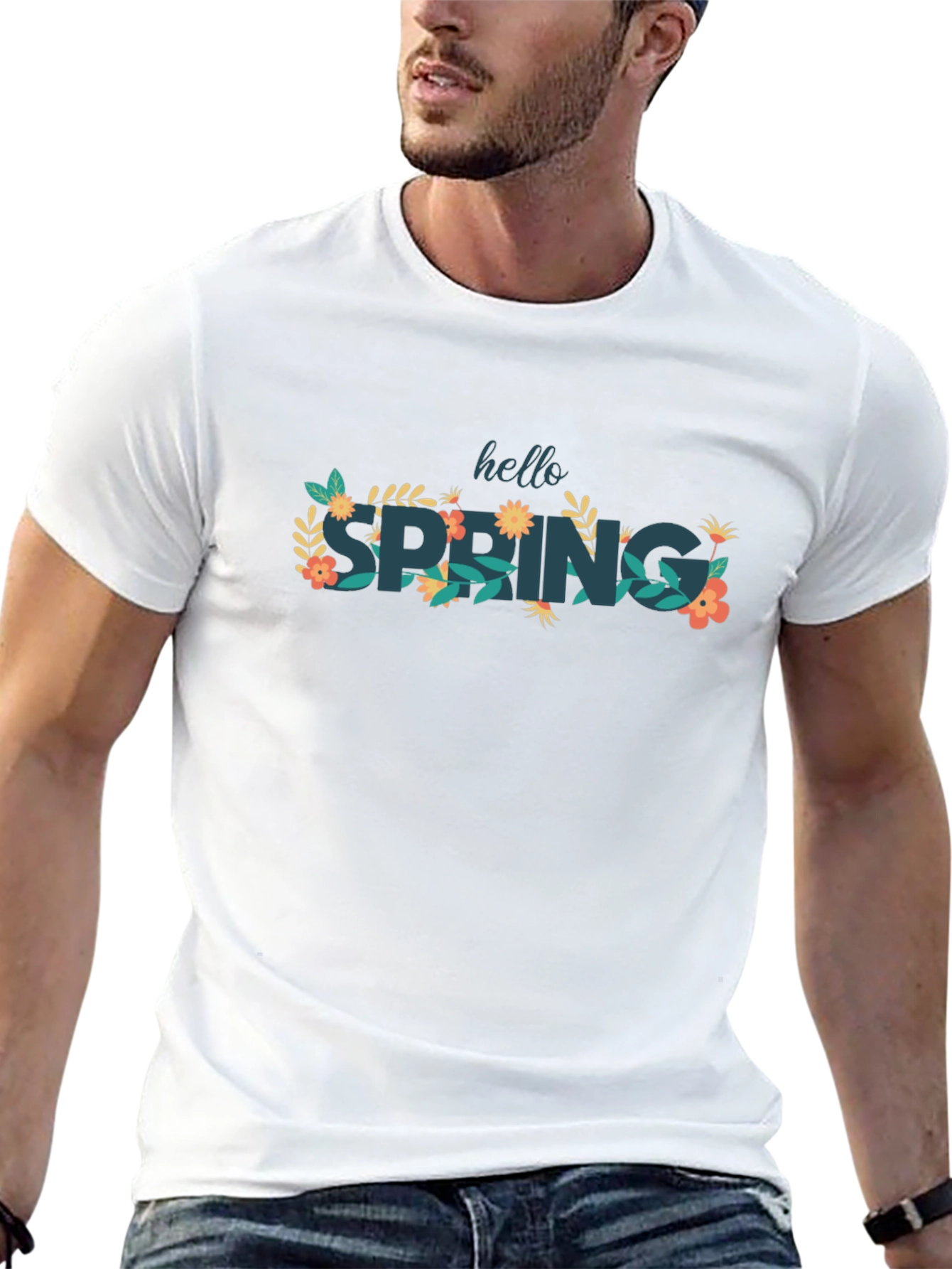 Hello Spring Black Graphic T-Shirt