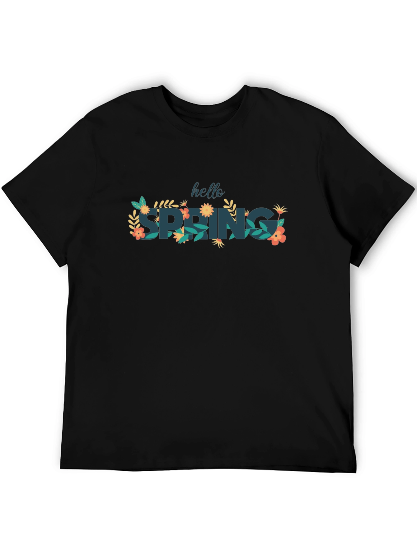 Hello Spring Black Graphic T-Shirt
