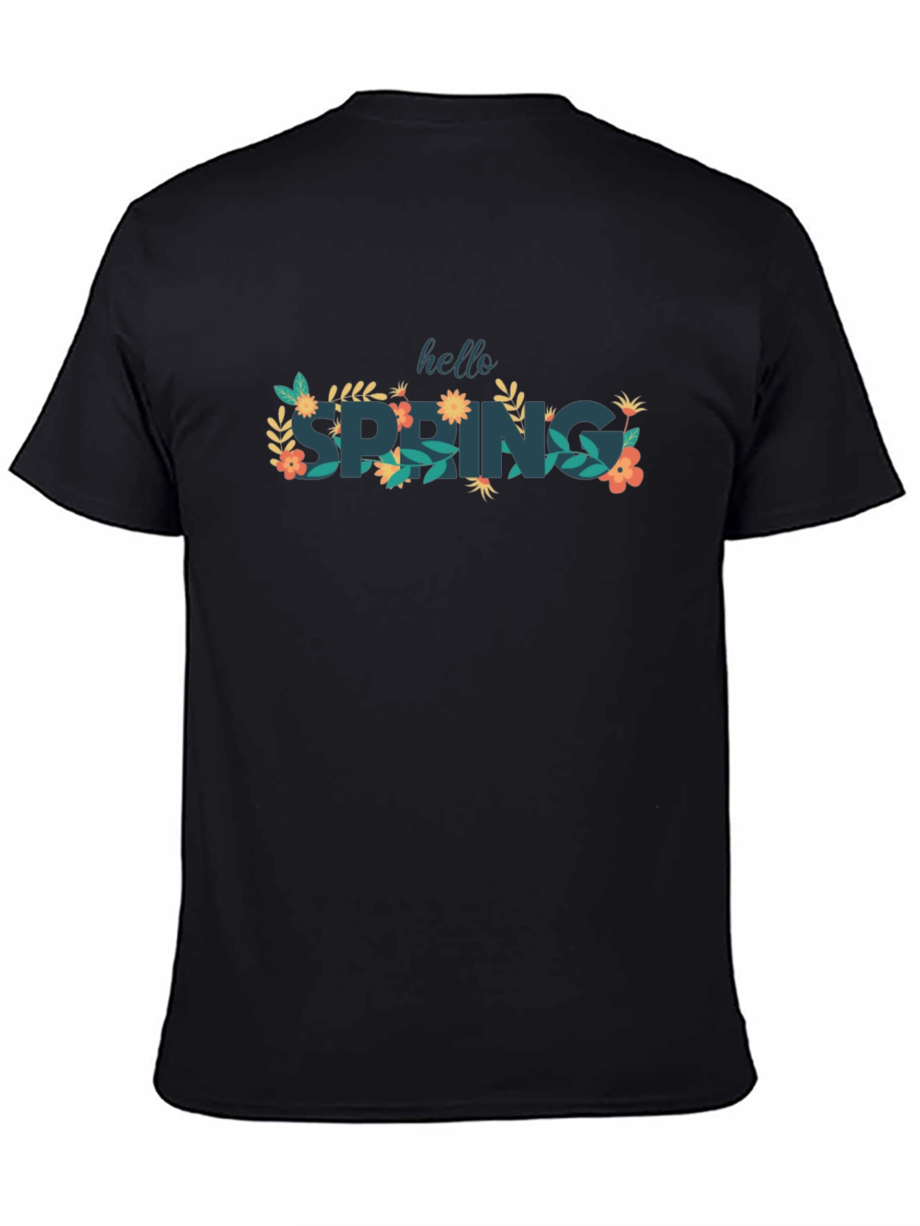 Hello Spring Black Graphic T-Shirt