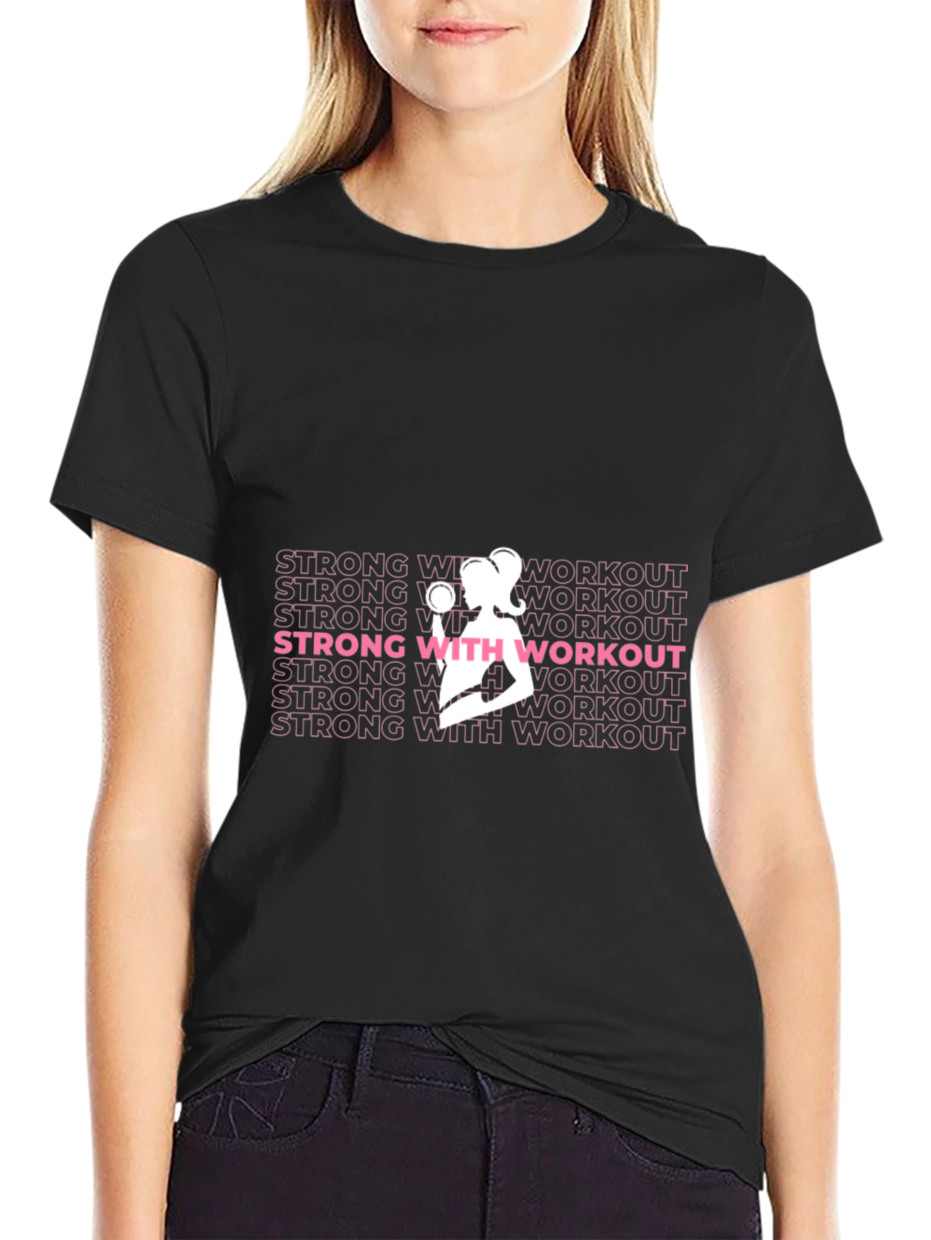 Strong With Workout Graphic Tee - Black